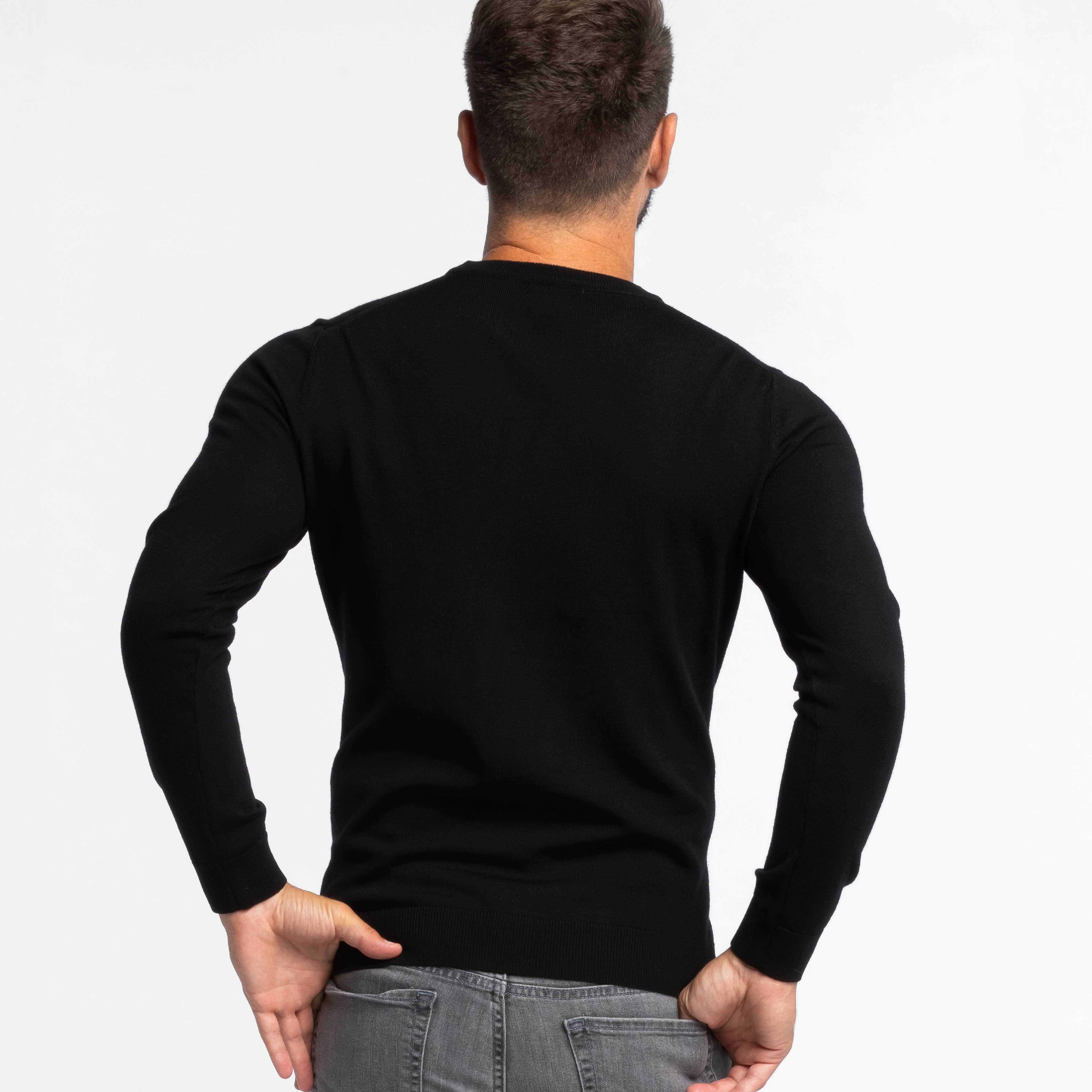 Black Merino Crew Neck Sweater