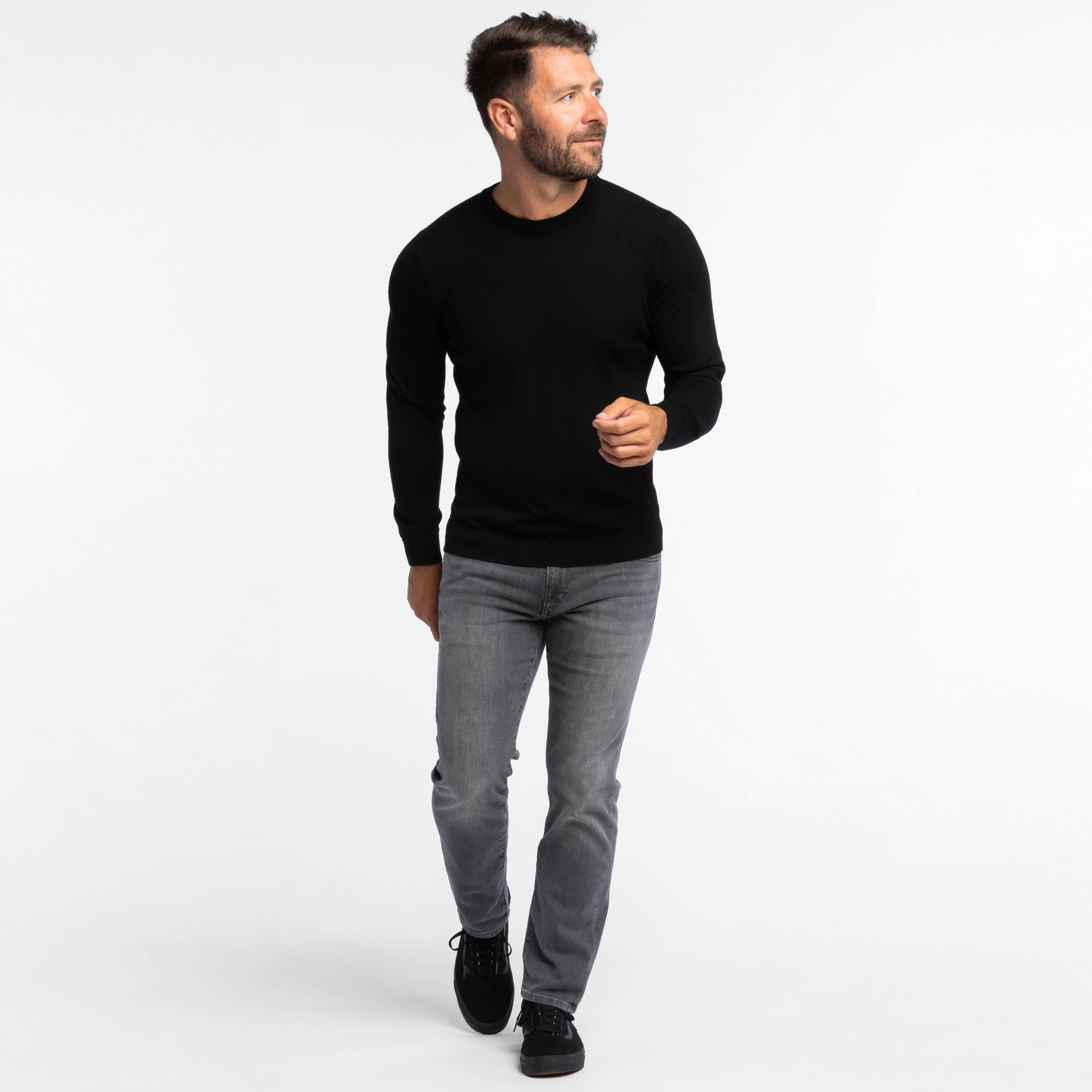 Black Merino Crew Neck Sweater