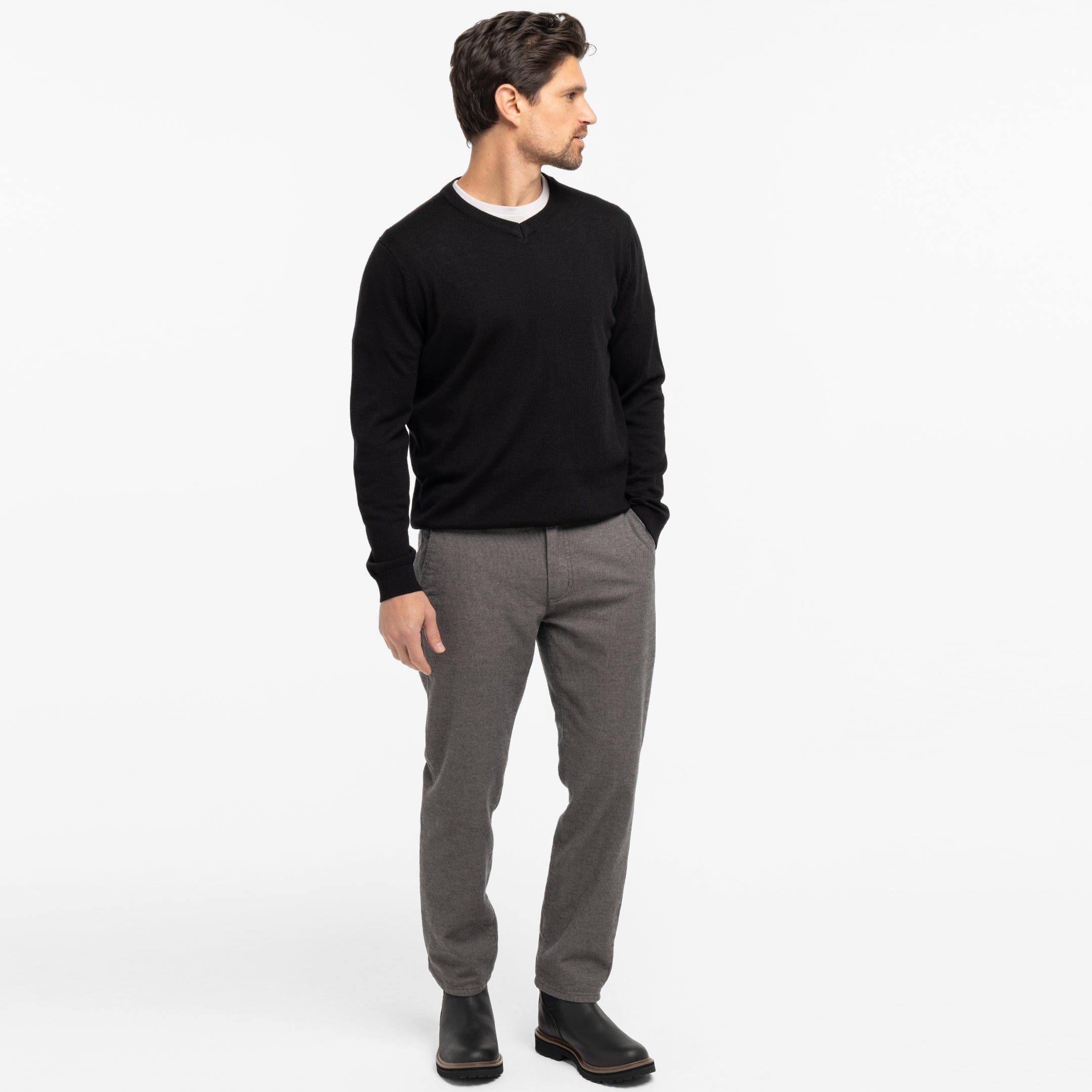 Black Merino V-Neck Sweater