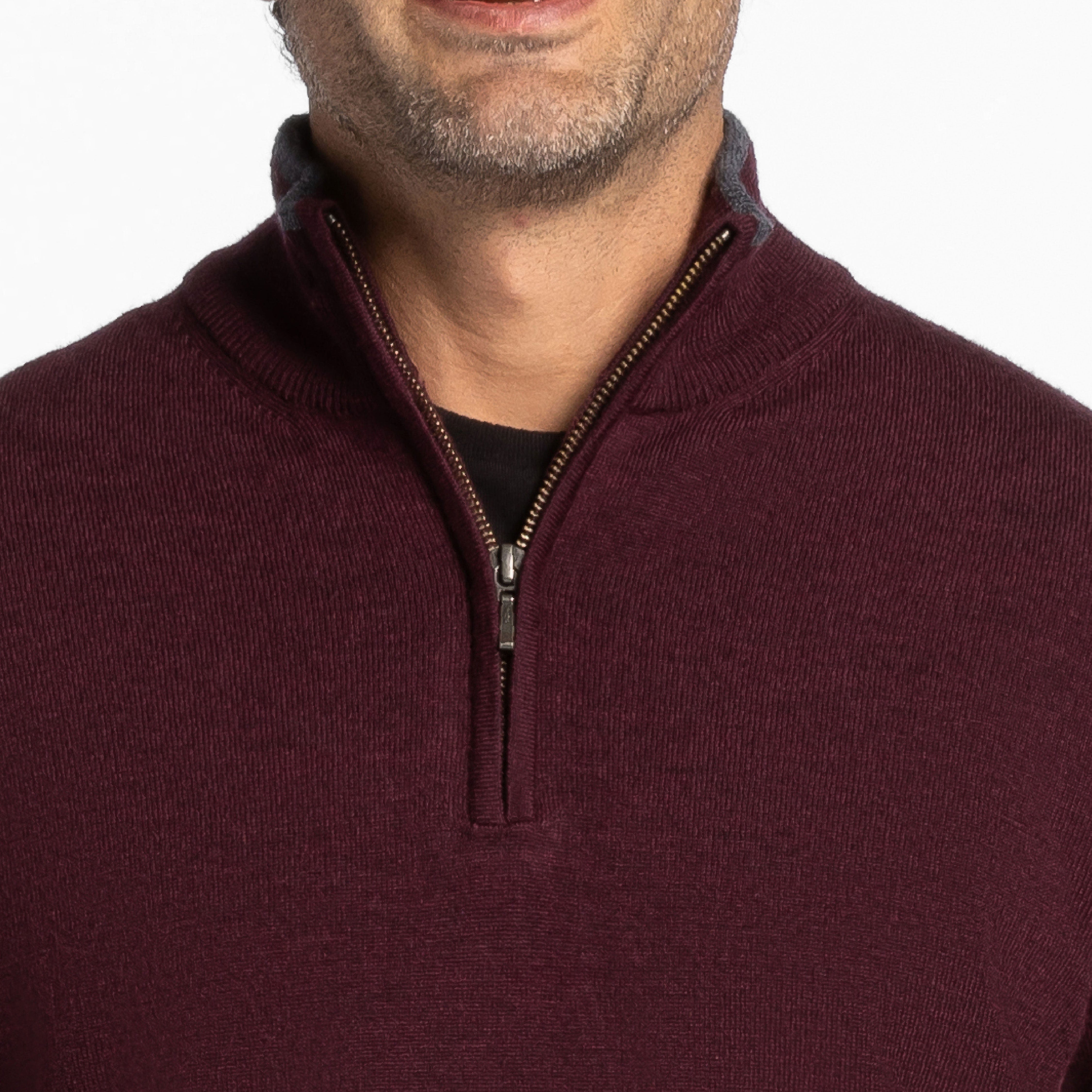 Burgundy Merino Quarter-Zip Sweater