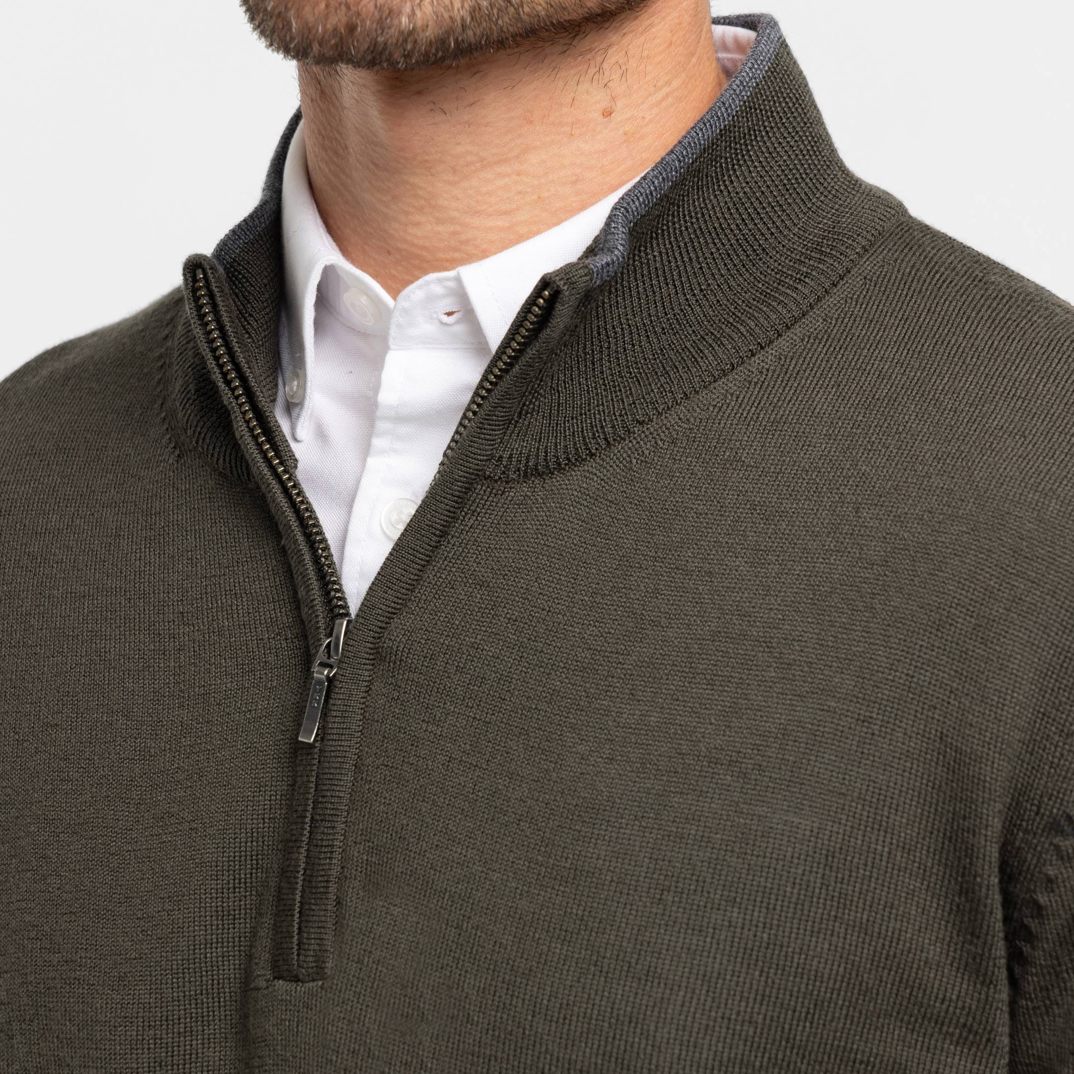 Dark Olive Merino Quarter-Zip Sweater