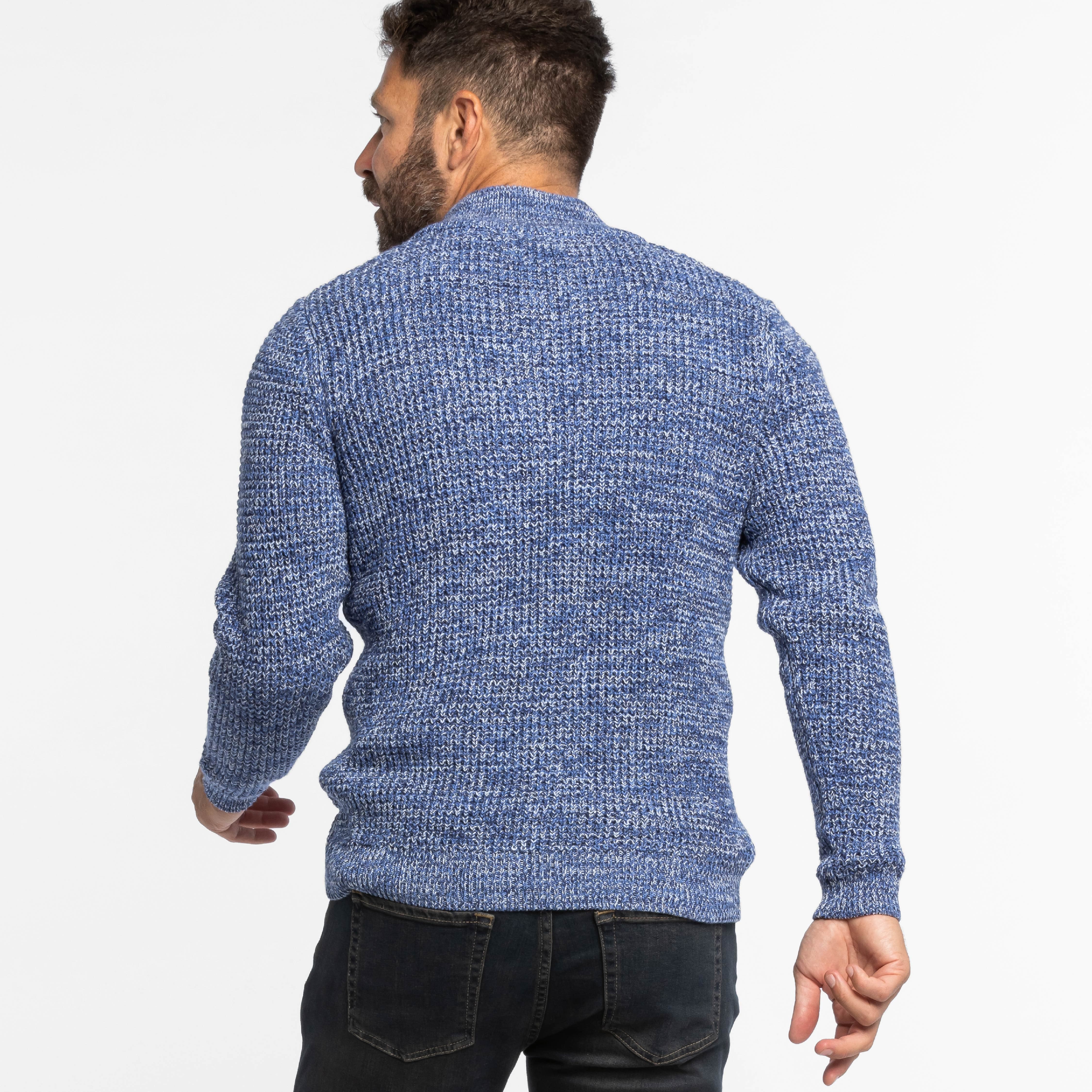 Heather Blue Waffle Knit Quarter-Zip Sweater