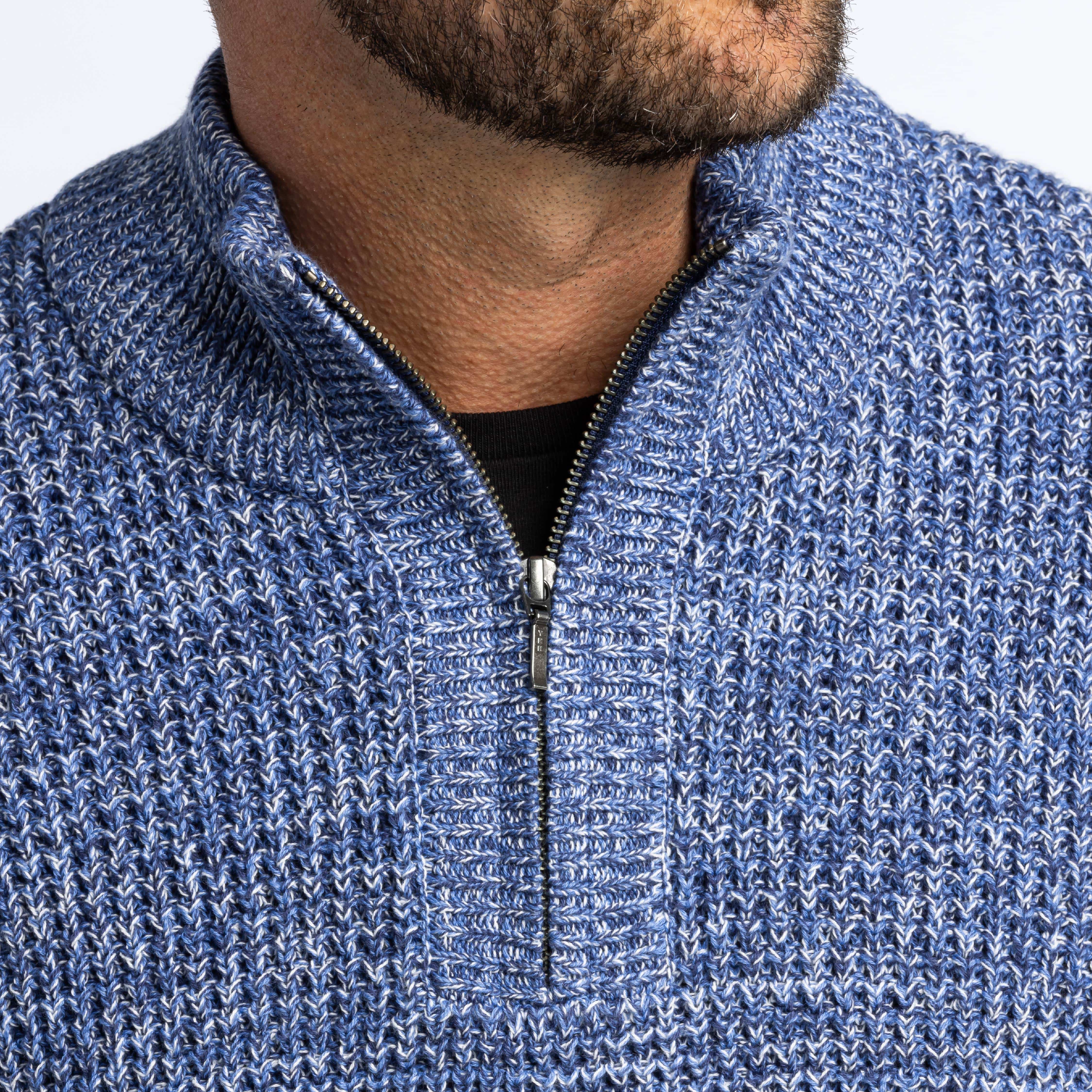 Heather Blue Waffle Knit Quarter-Zip Sweater