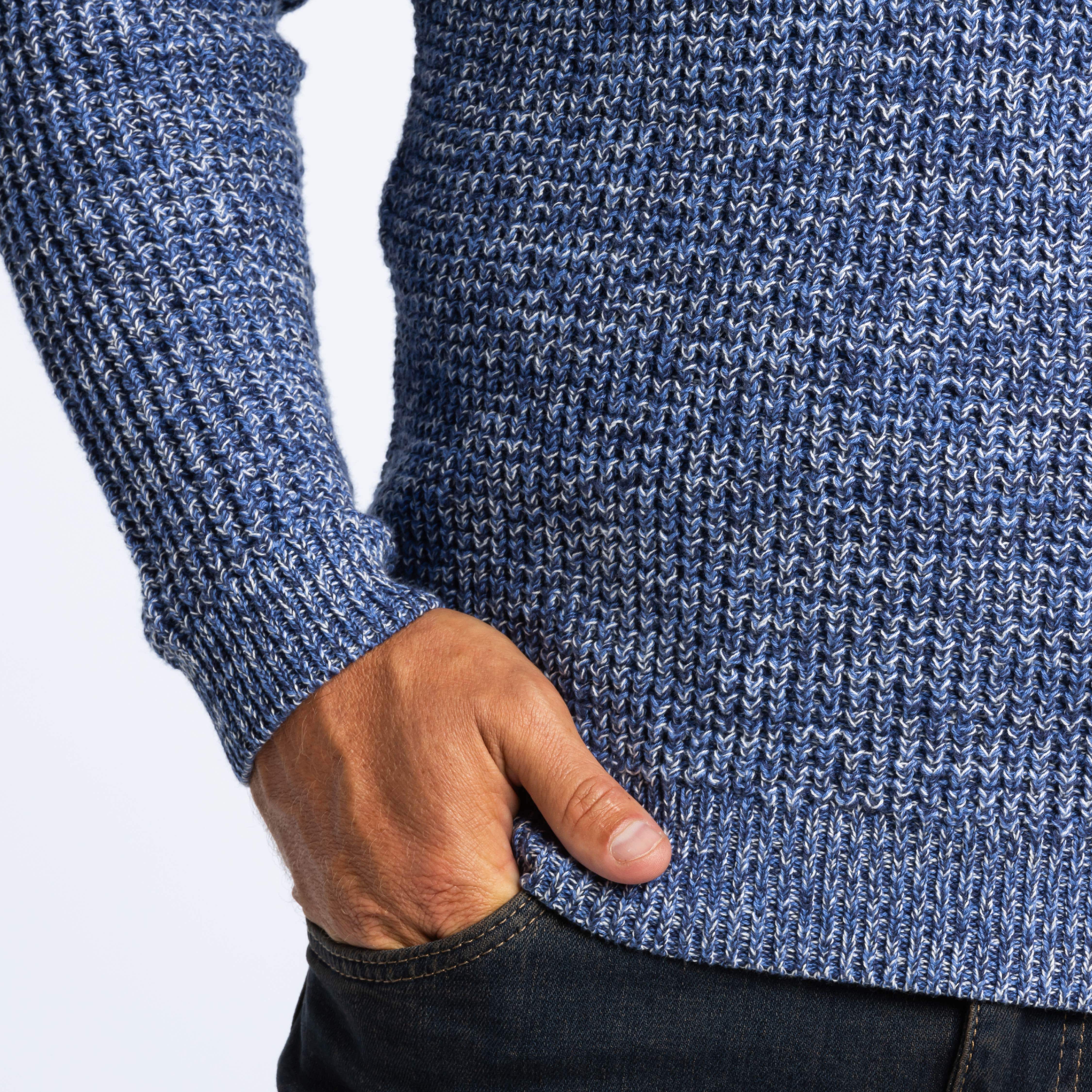 Heather Blue Waffle Knit Quarter-Zip Sweater