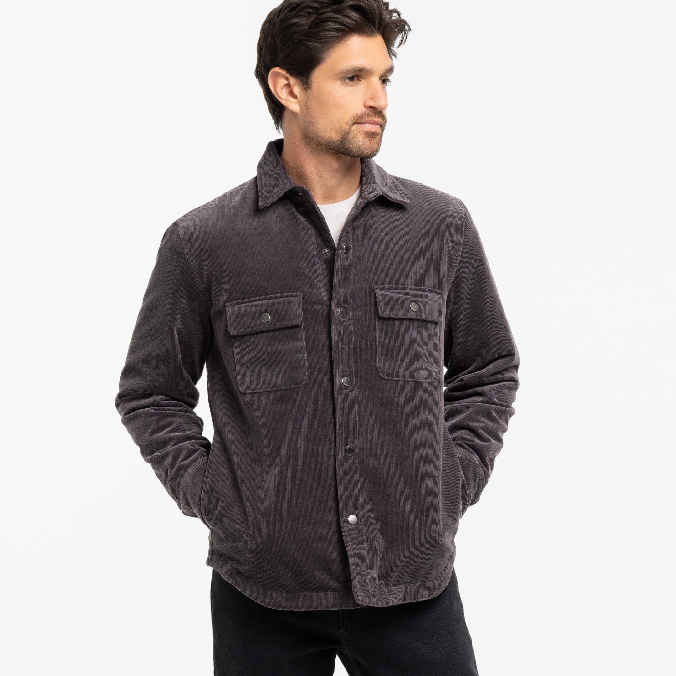Grey Corduroy Shirt Jacket