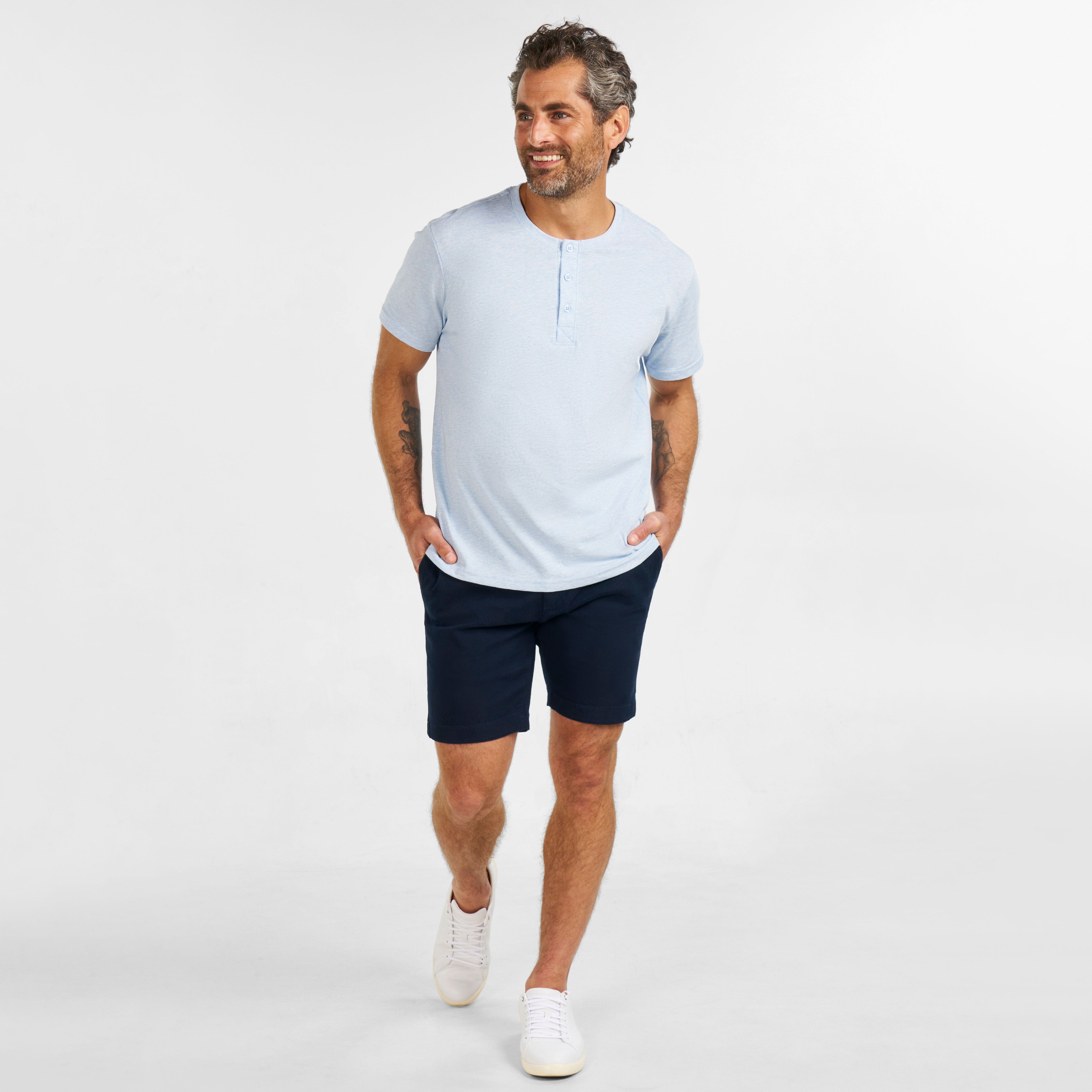 Light Blue Melange Short Sleeve Henley
