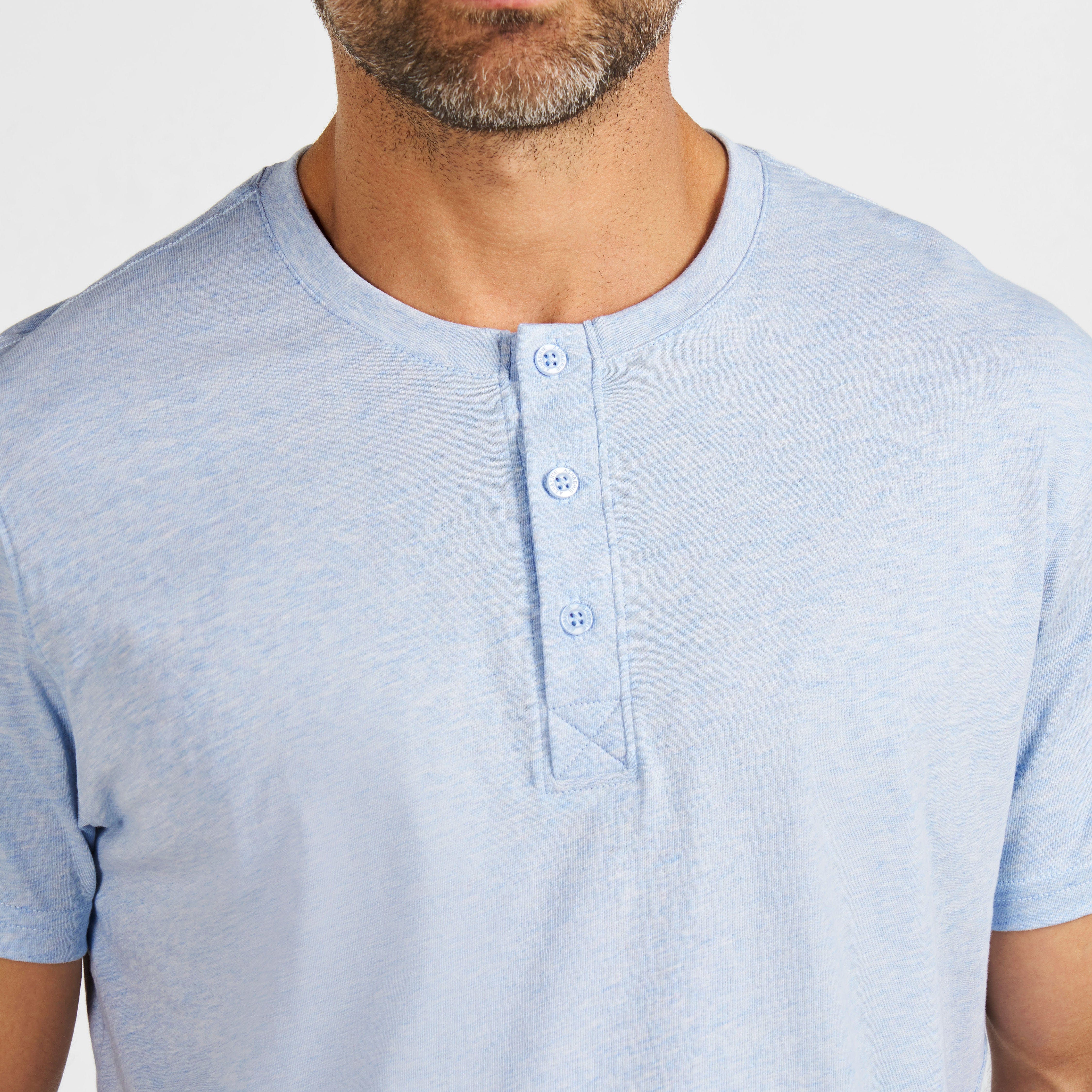 Light Blue Melange Short Sleeve Henley