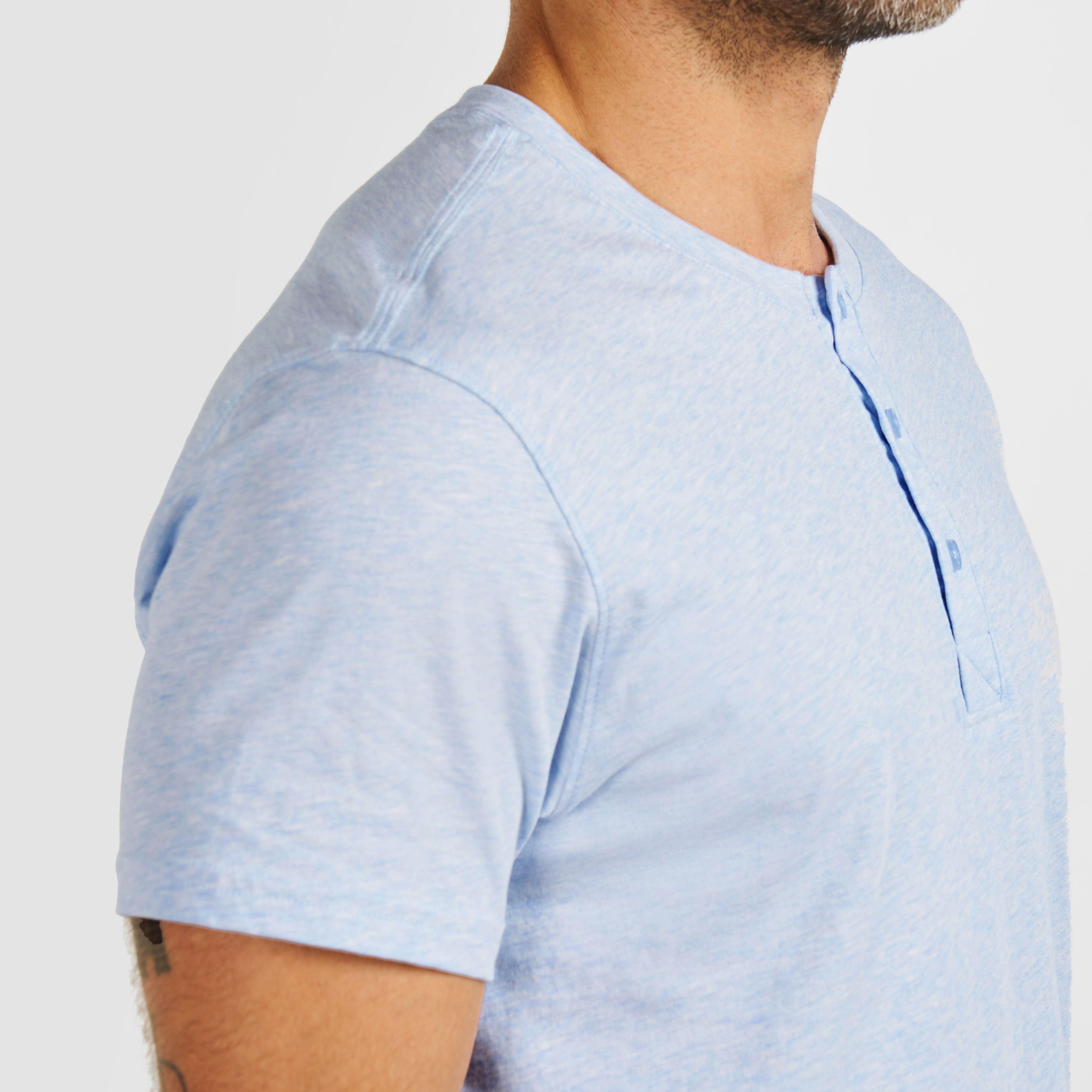 Light Blue Melange Short Sleeve Henley