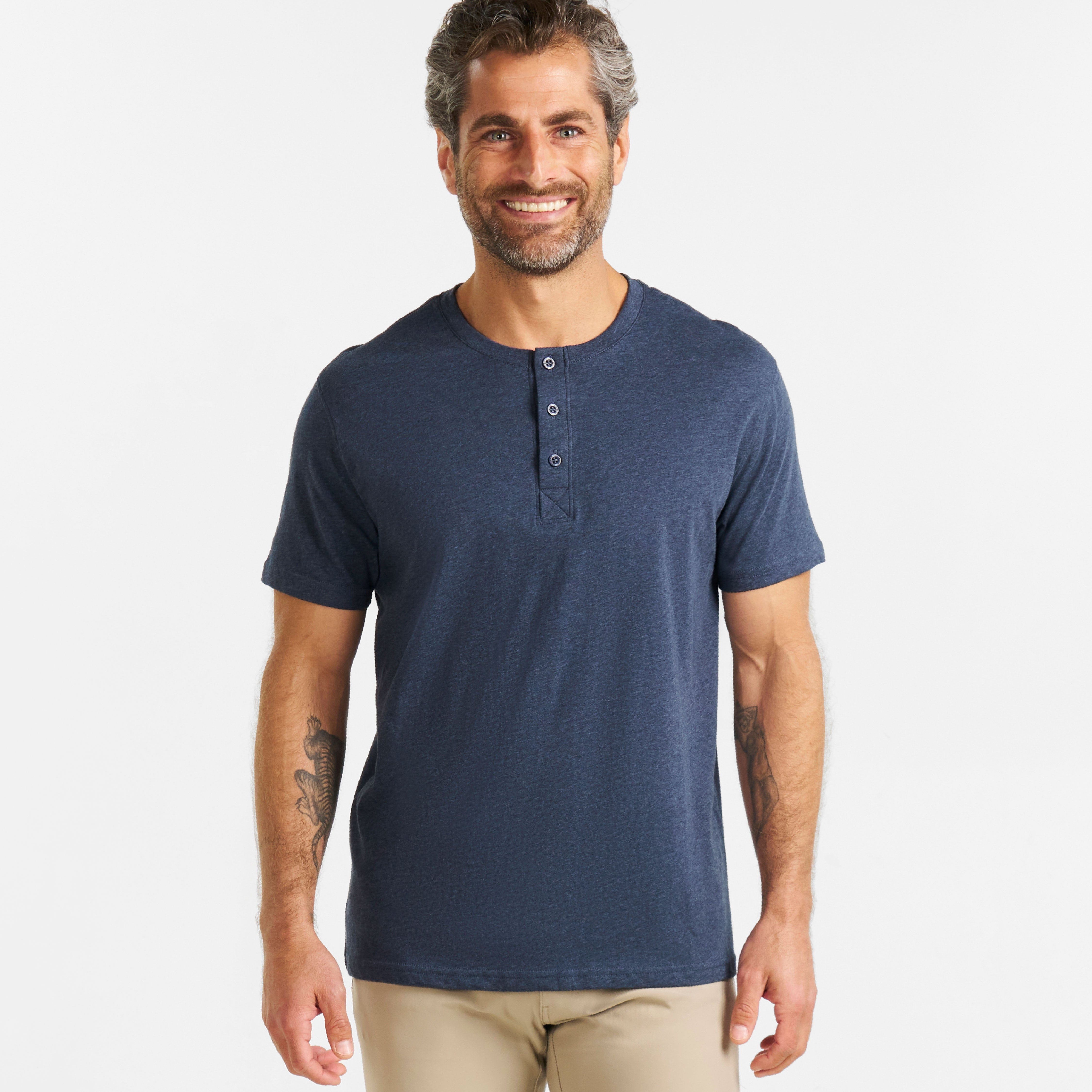 Navy Melange Short Sleeve Henley