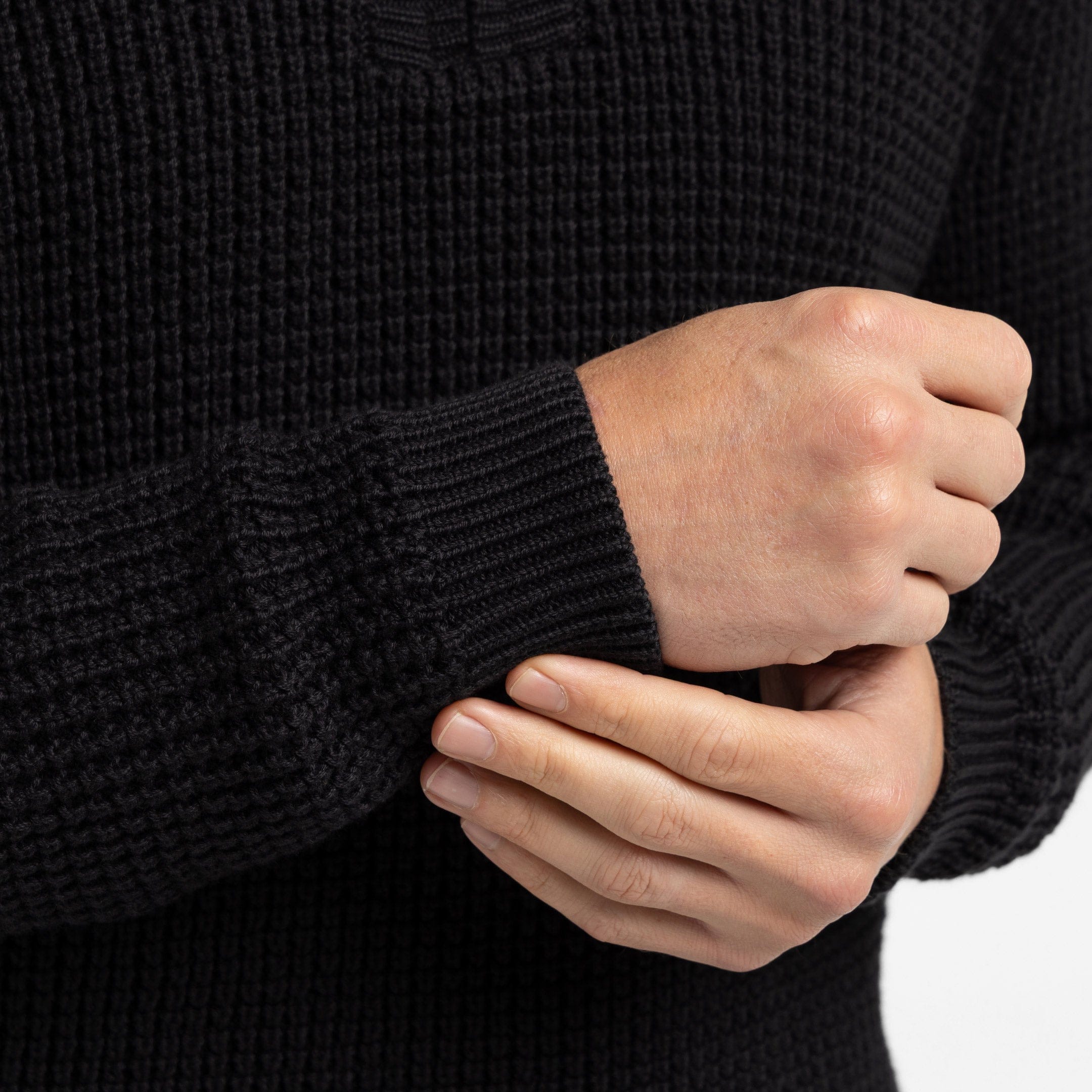 Black Waffle Knit Quarter-Zip Sweater