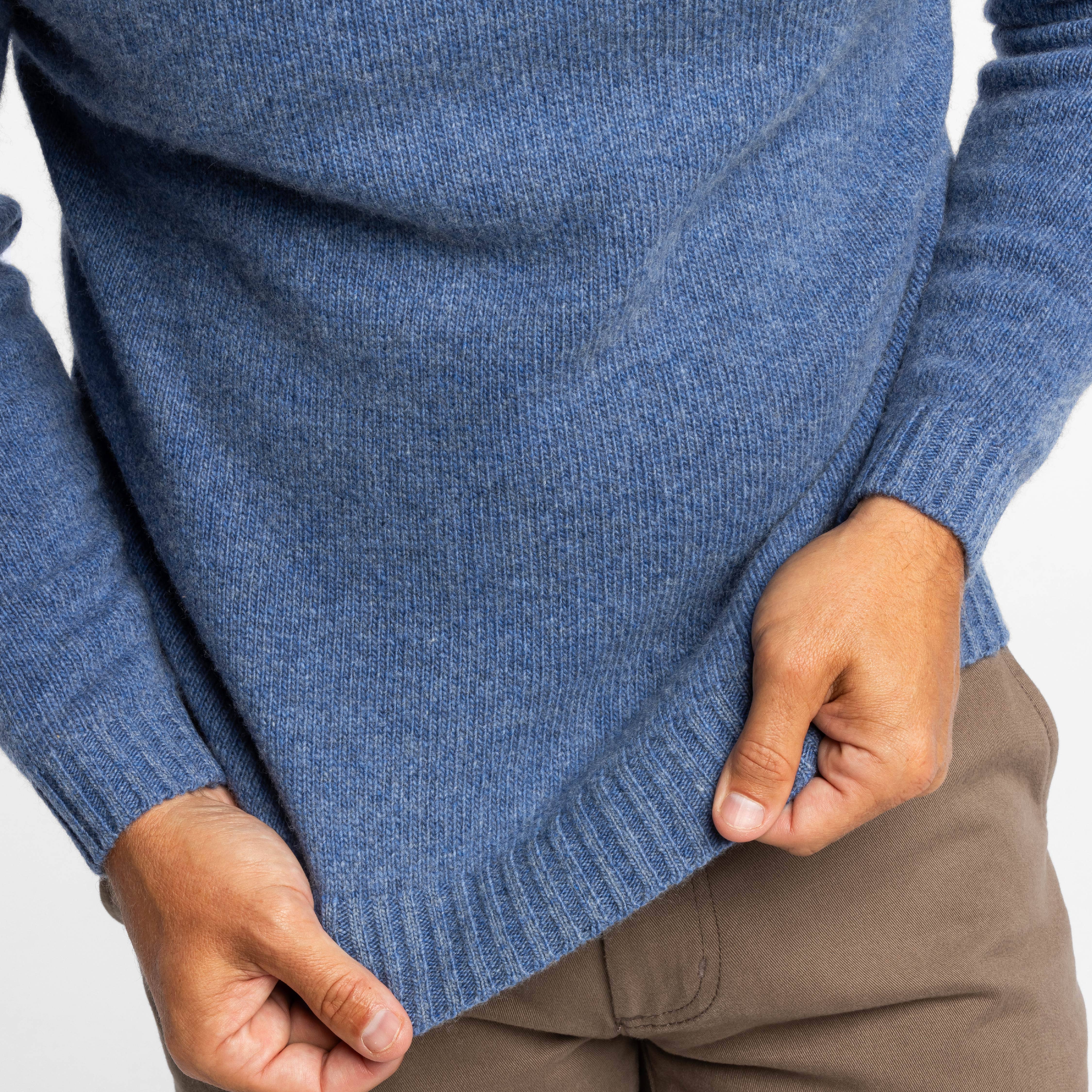 Blue Melange Cashmere Crew Neck Sweater