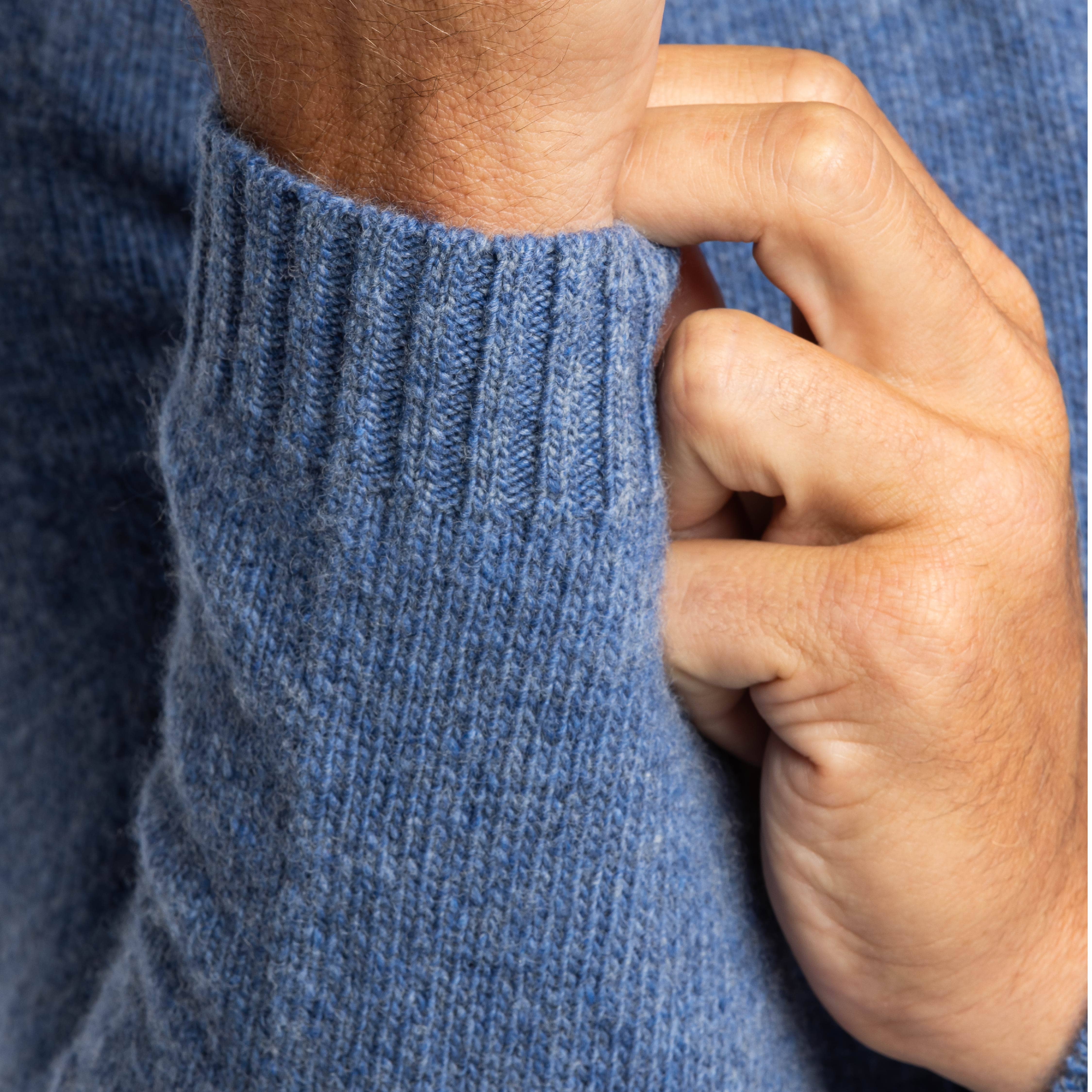 Blue Melange Cashmere Crew Neck Sweater