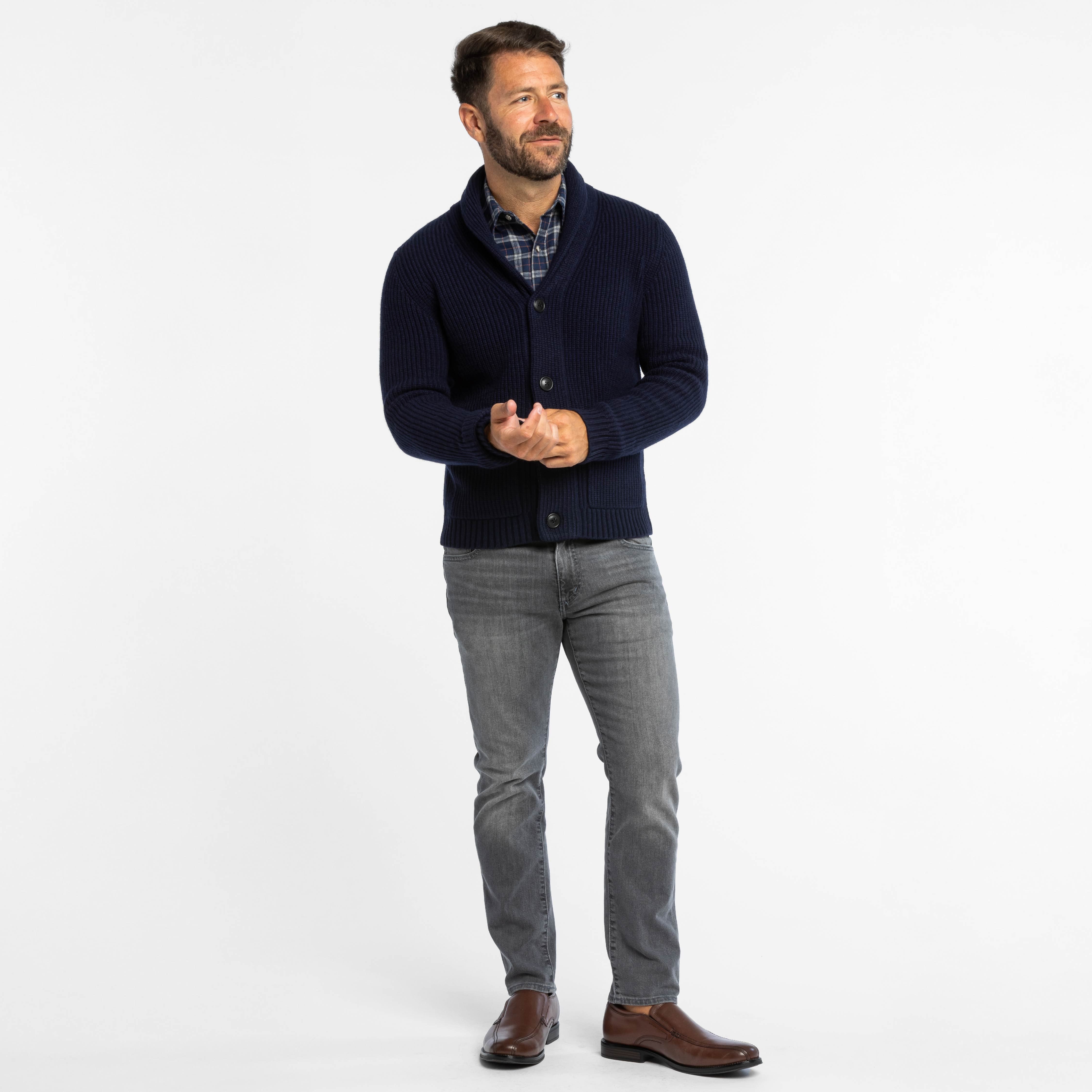 Dark Navy Cashmere Shawl Cardigan Sweater