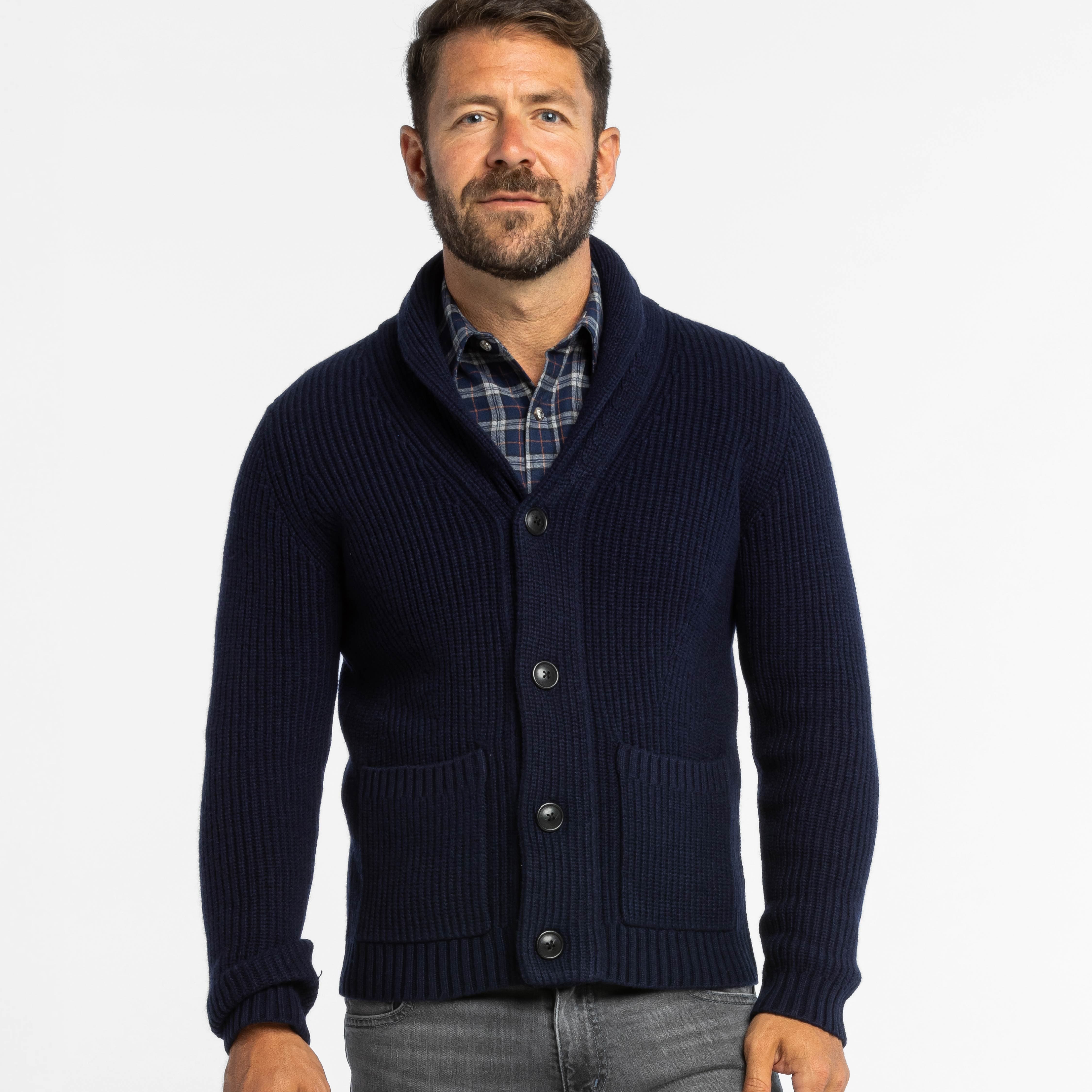 Dark Navy Cashmere Shawl Cardigan Sweater