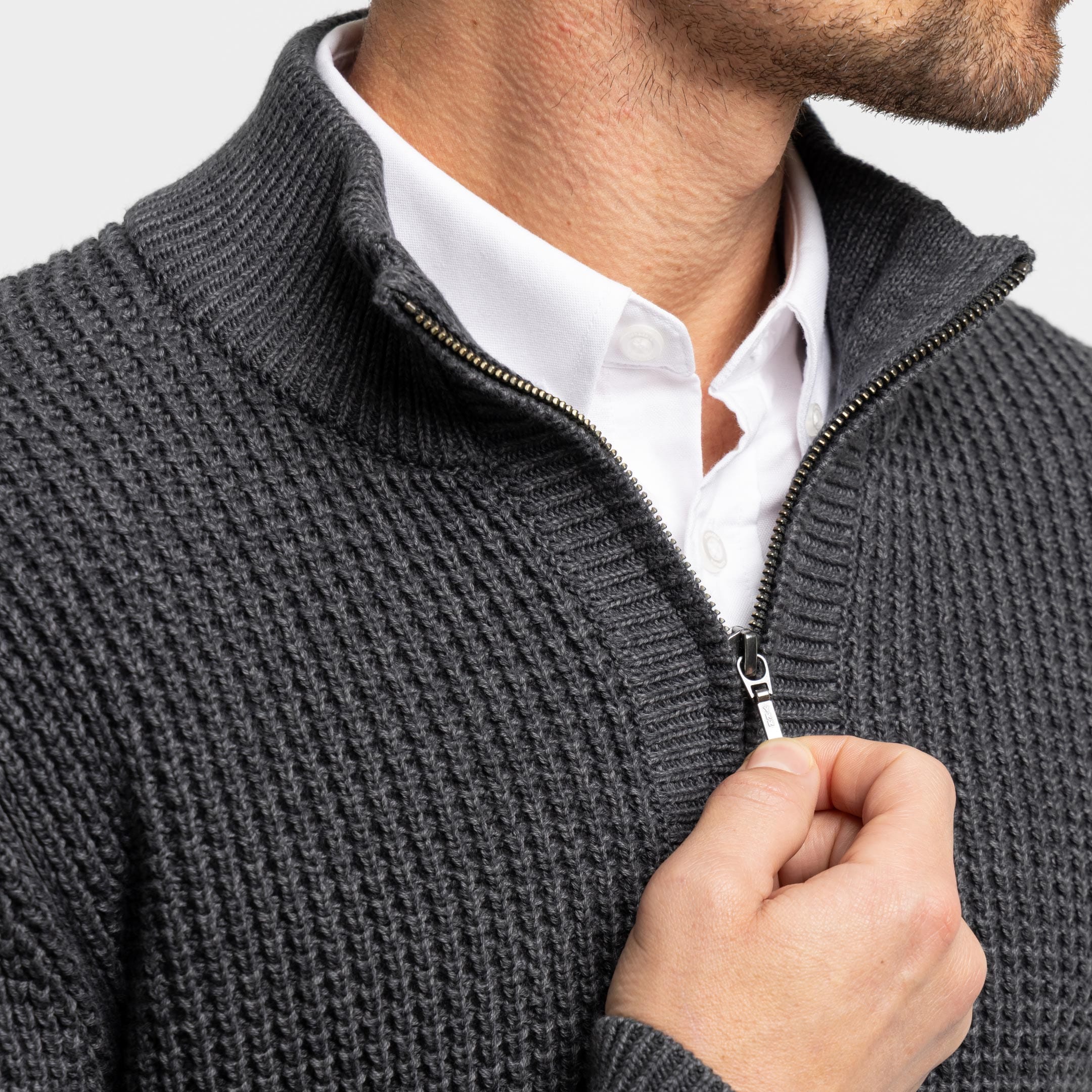 Heather Grey Waffle Knit Quarter-Zip Sweater
