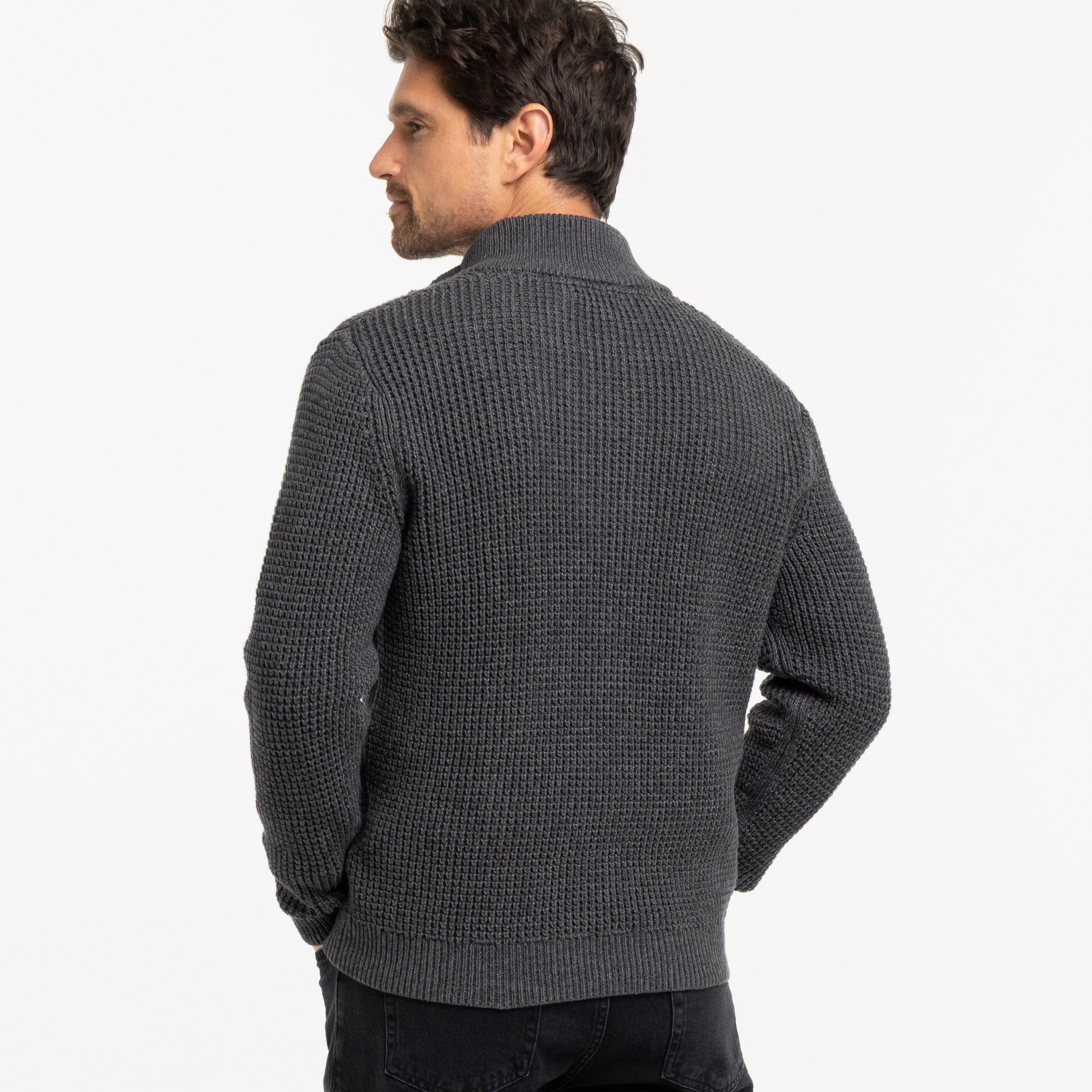 Heather Grey Waffle Knit Quarter-Zip Sweater