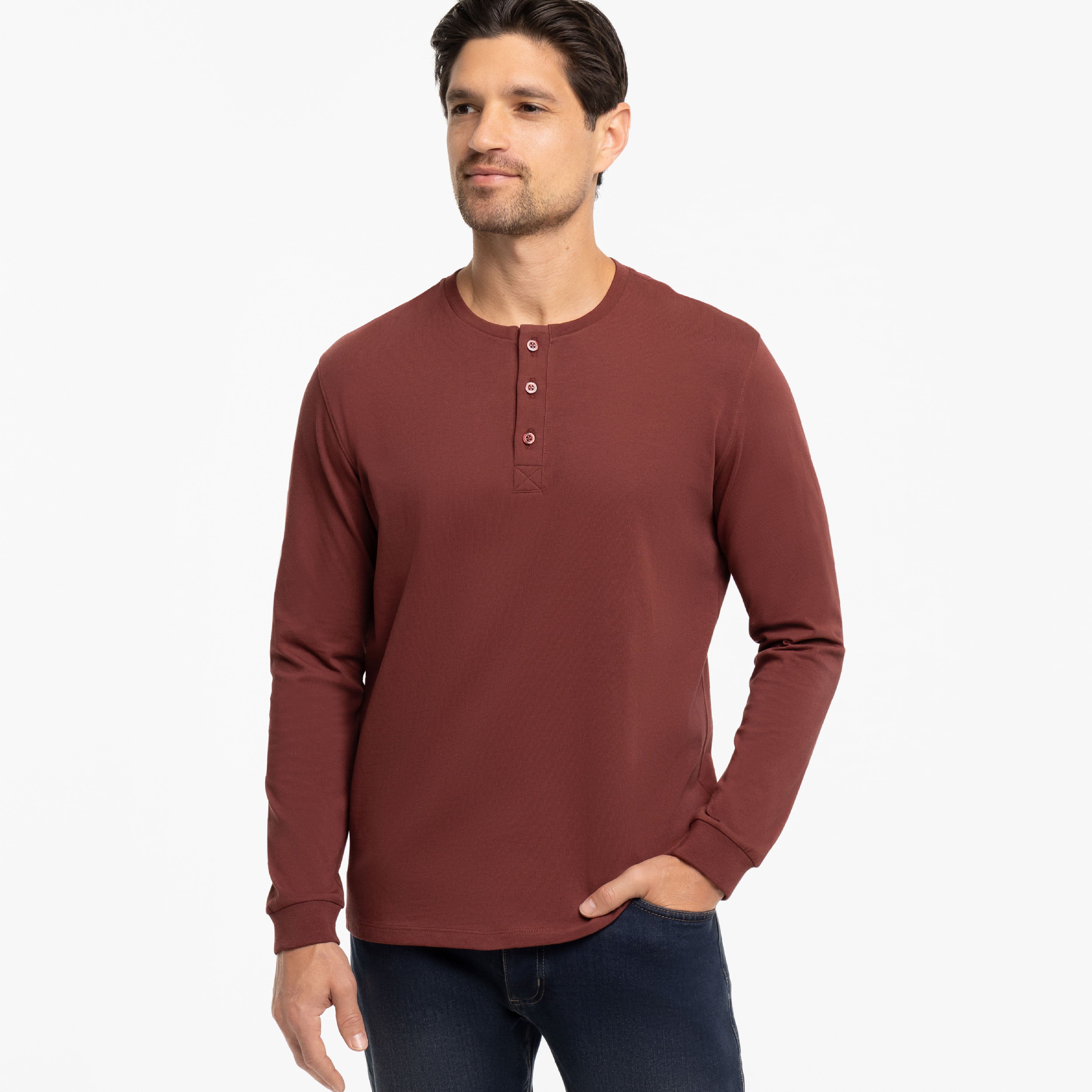 Burgundy Long Sleeve Pima Cotton Henley