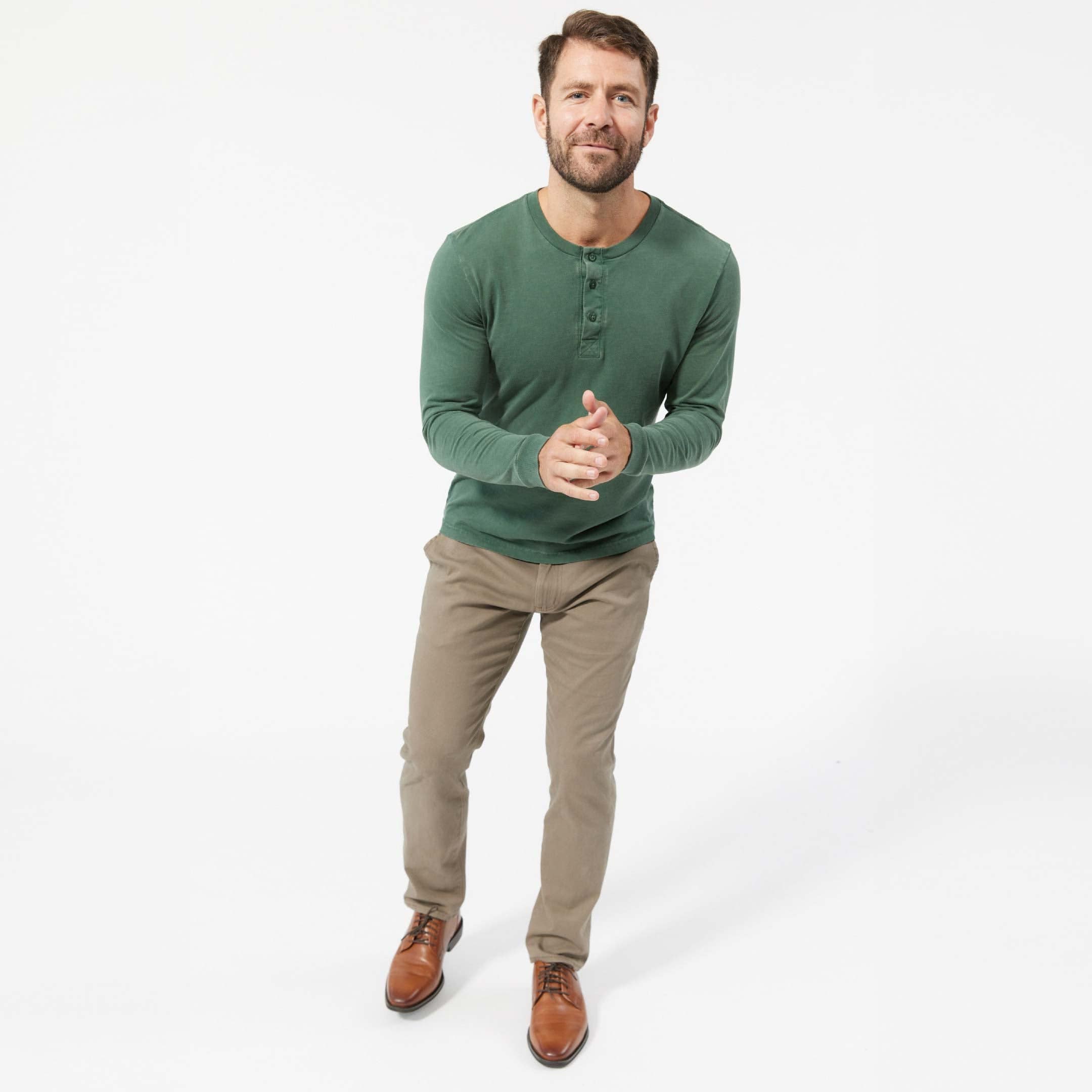 Hunter Green Long Sleeve Pima Cotton Henley