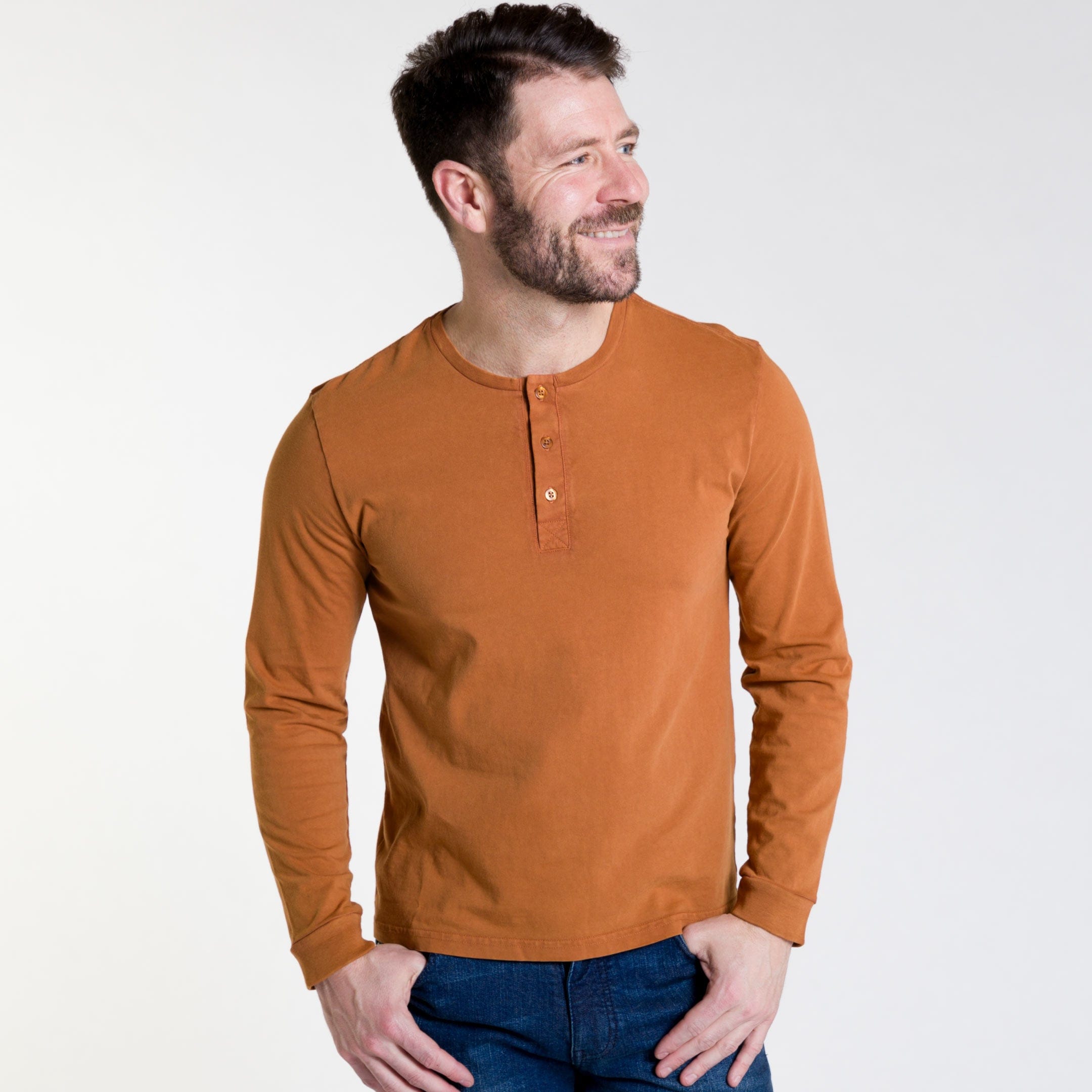 Rust Long Sleeve Pima Cotton Henley
