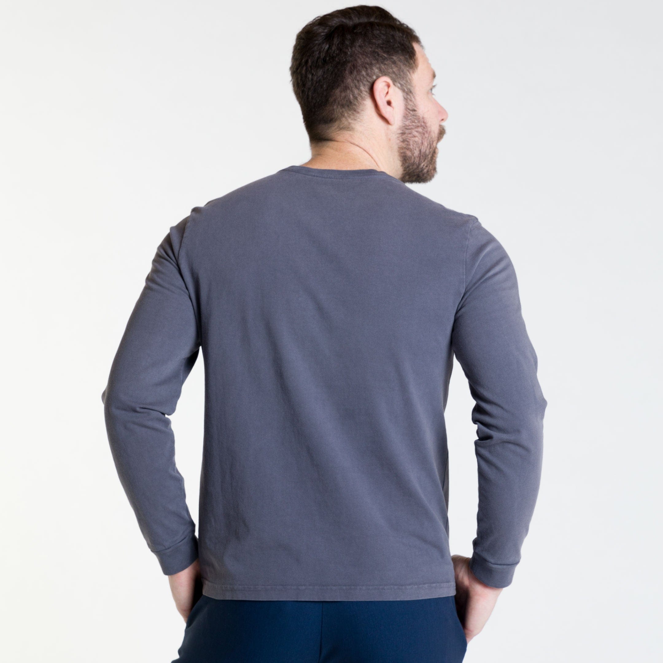 Washed Charcoal Long Sleeve Pima Cotton Henley