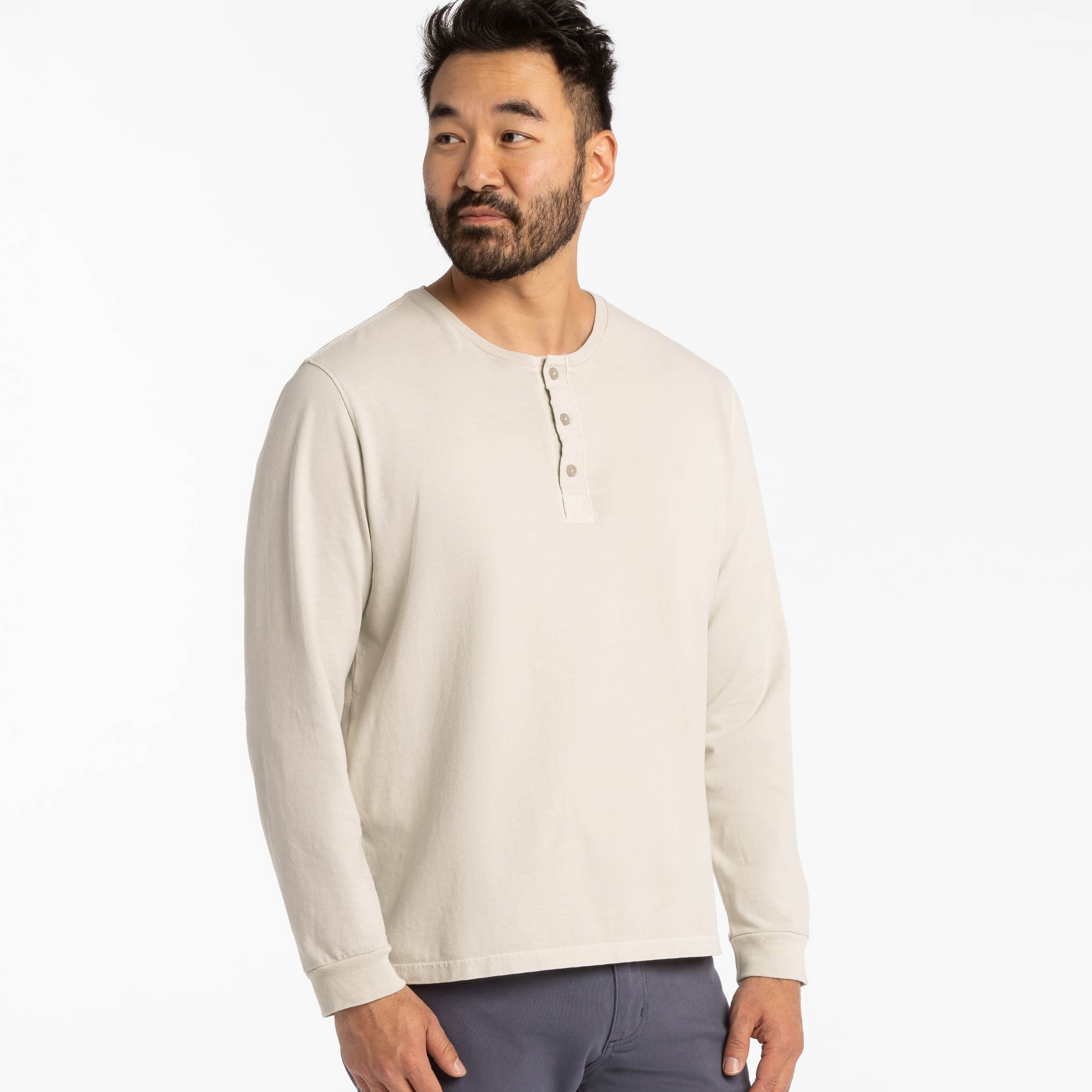 Washed Oat Long Sleeve Pima Cotton Henley