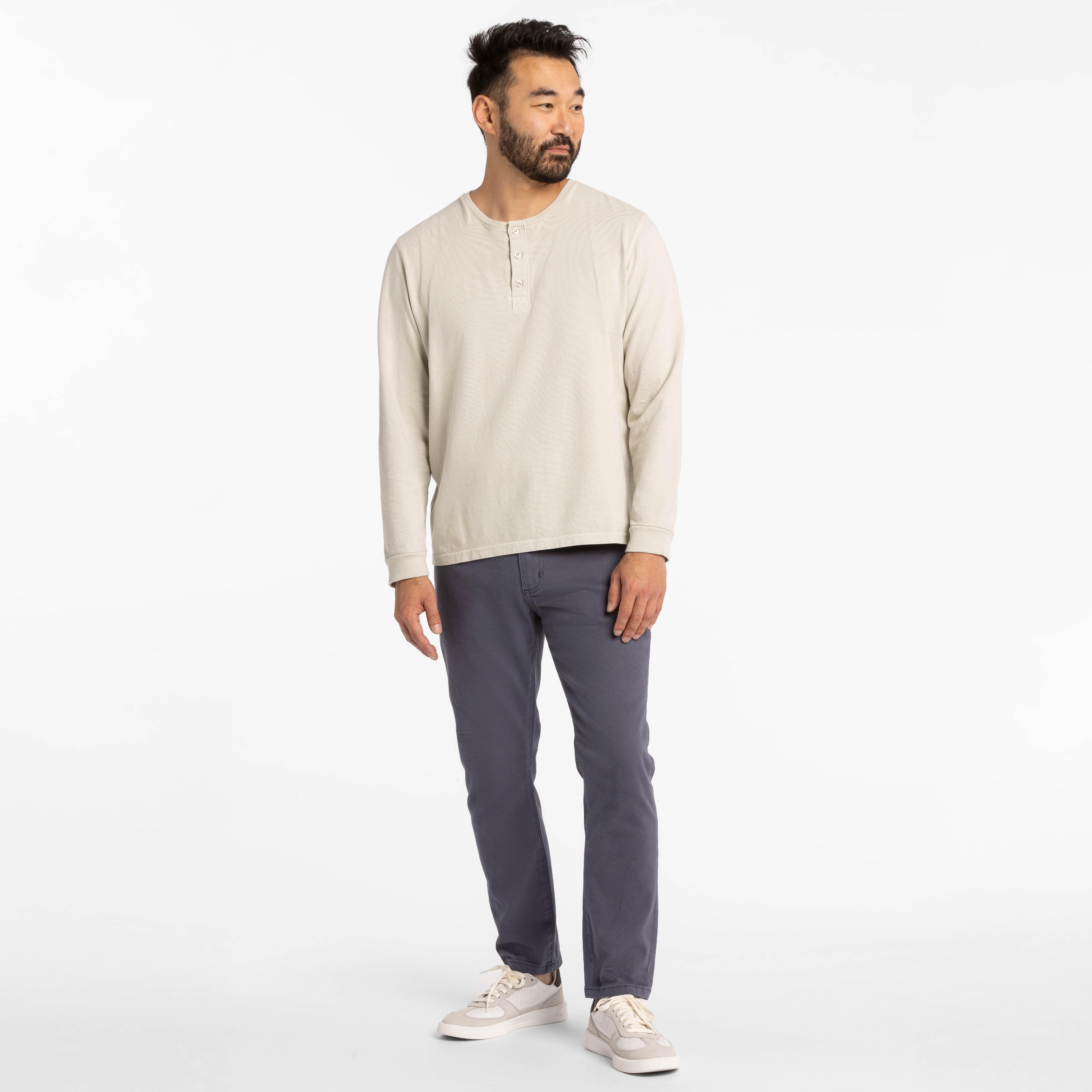 Washed Oat Long Sleeve Pima Cotton Henley