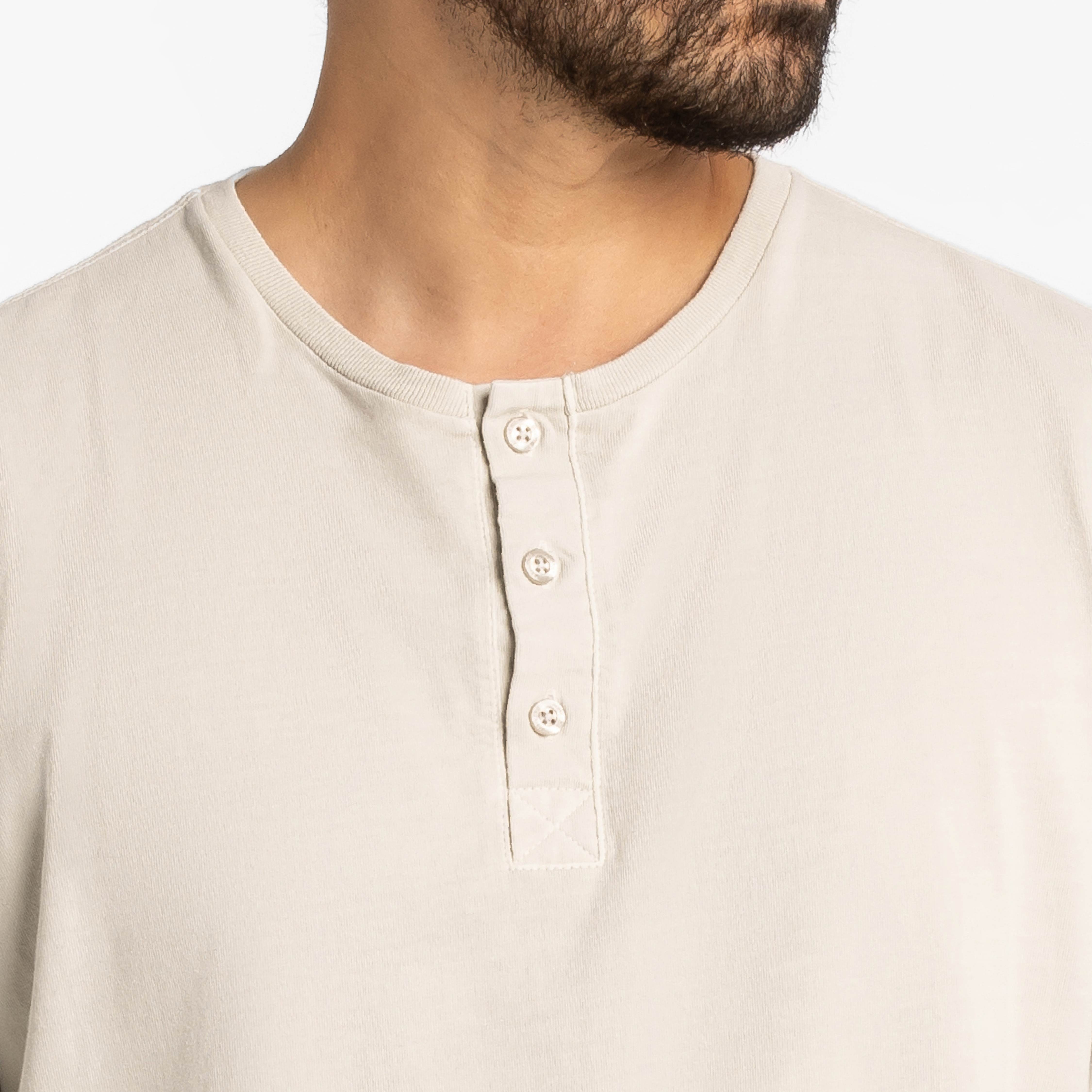 Washed Oat Long Sleeve Pima Cotton Henley