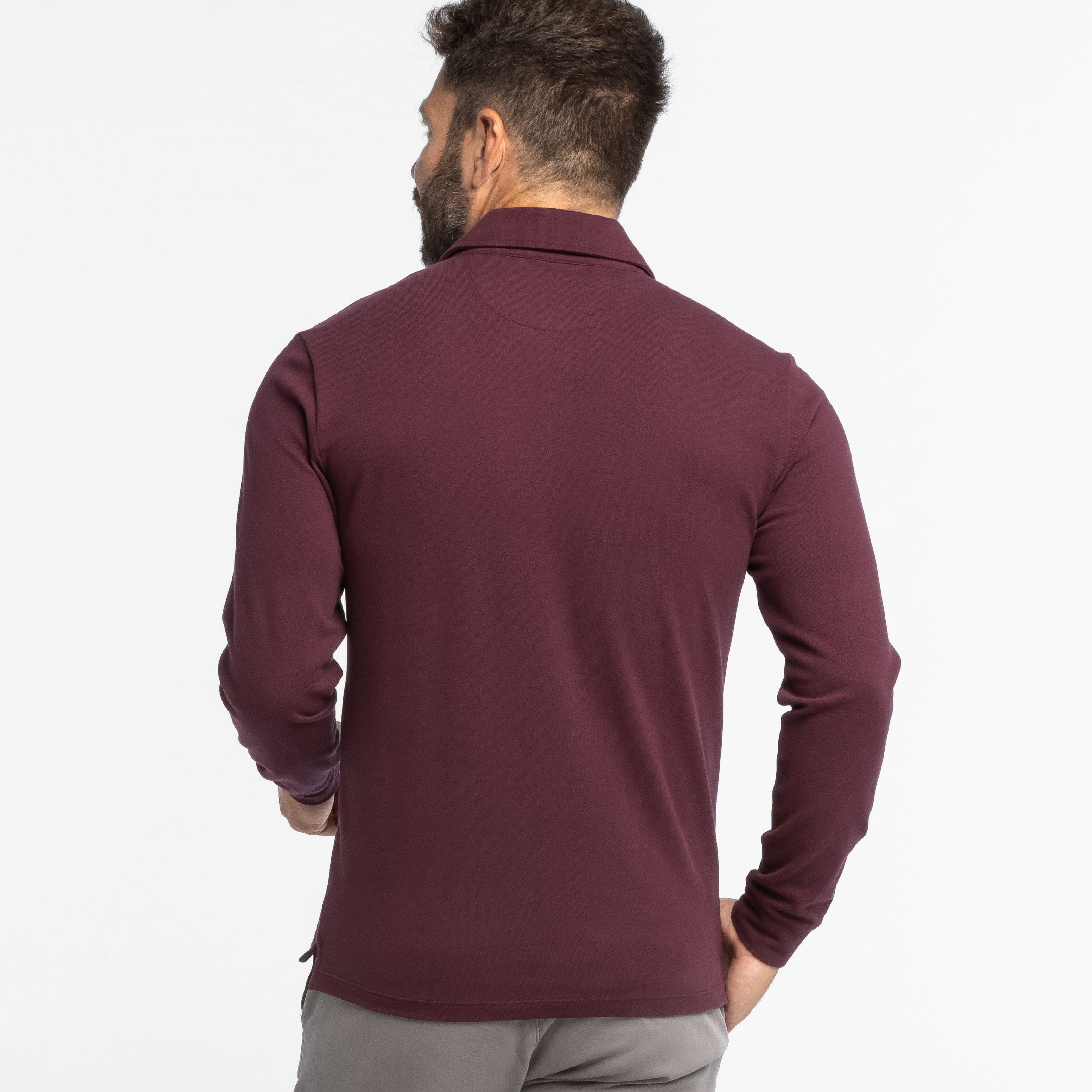 Burgundy Pique Long Sleeve Polo