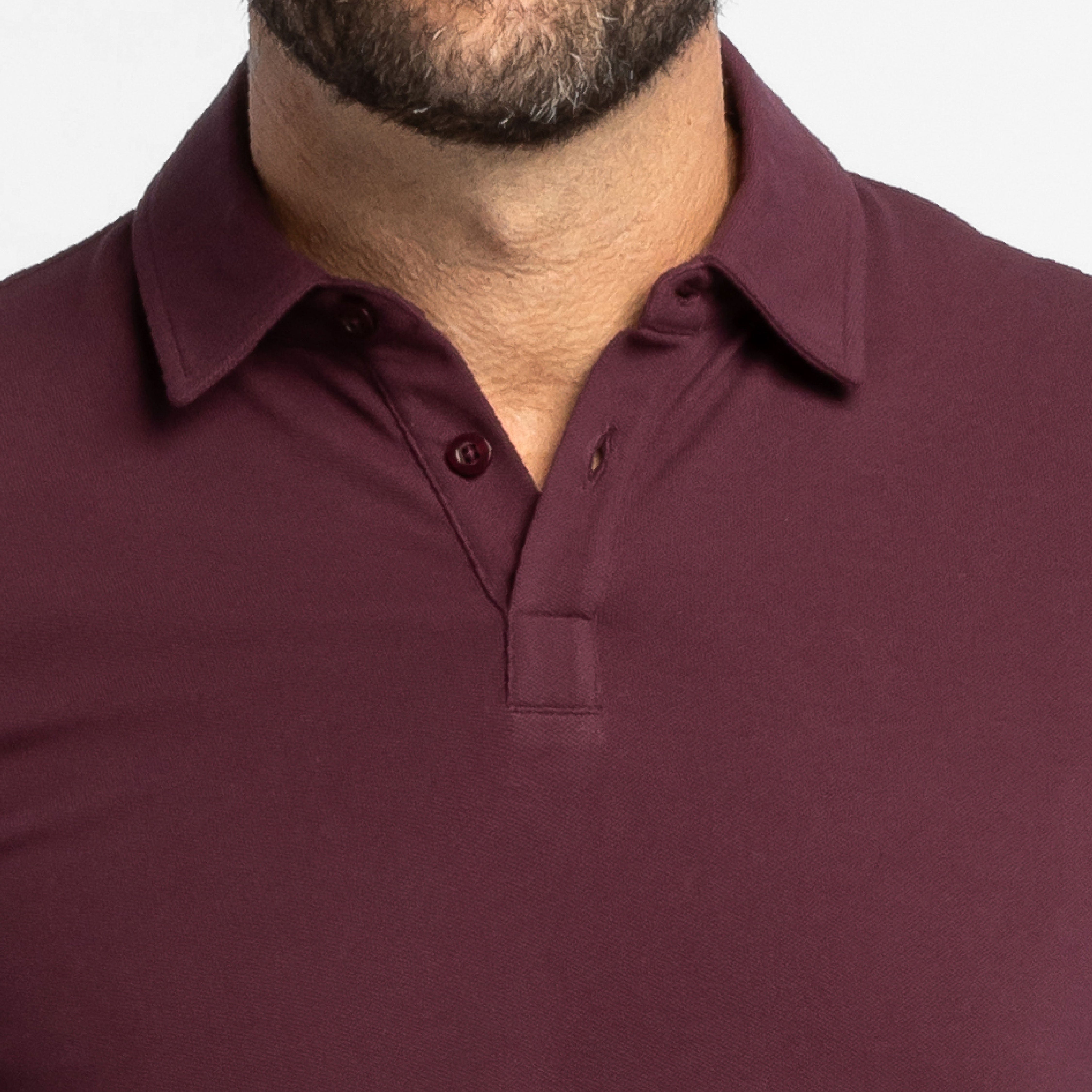 Burgundy Pique Long Sleeve Polo