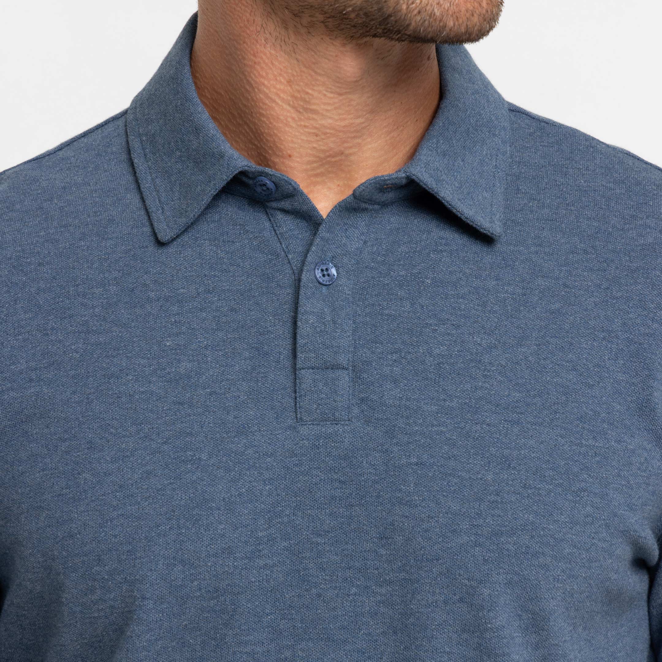Heather Blue Pique Long Sleeve Polo