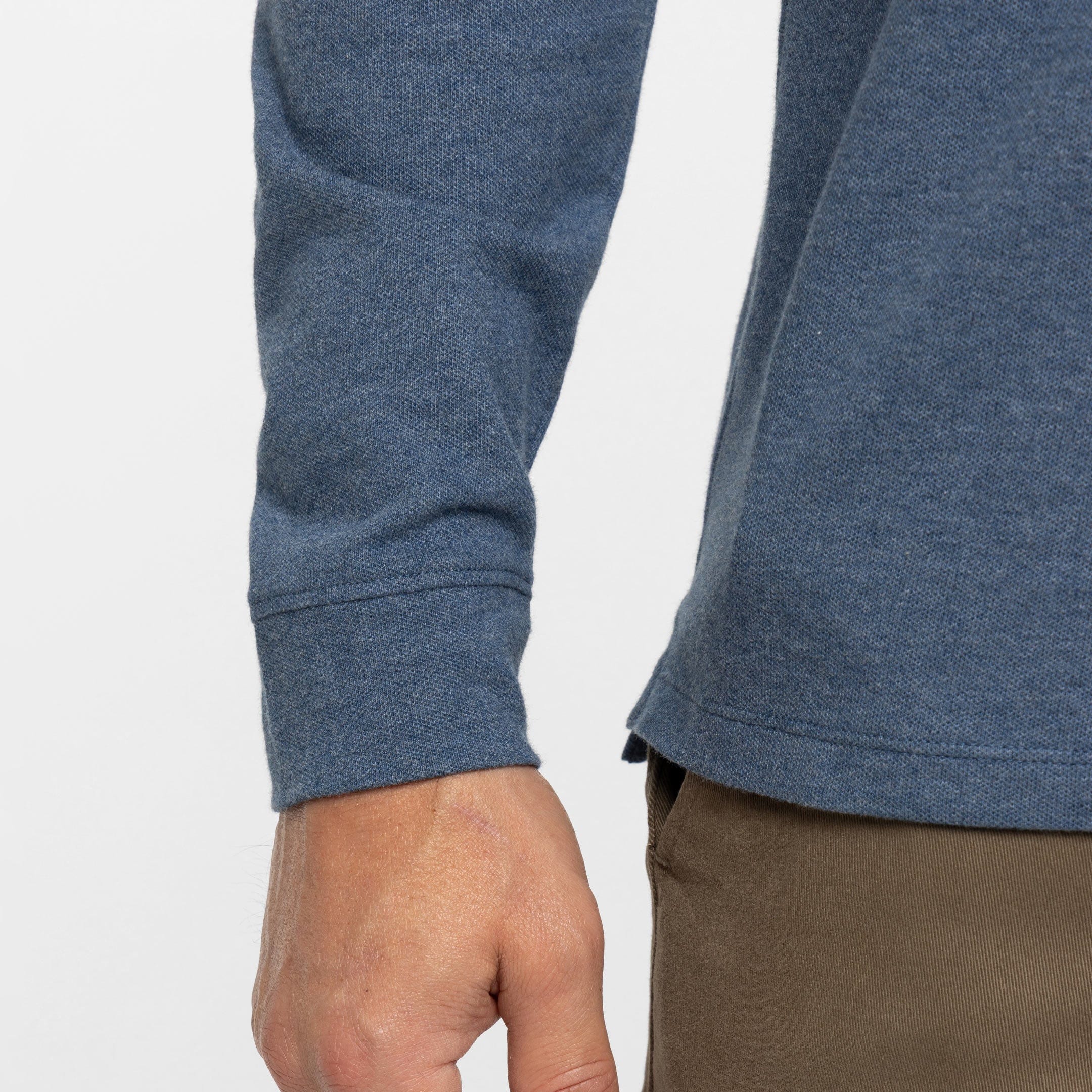 Heather Blue Pique Long Sleeve Polo