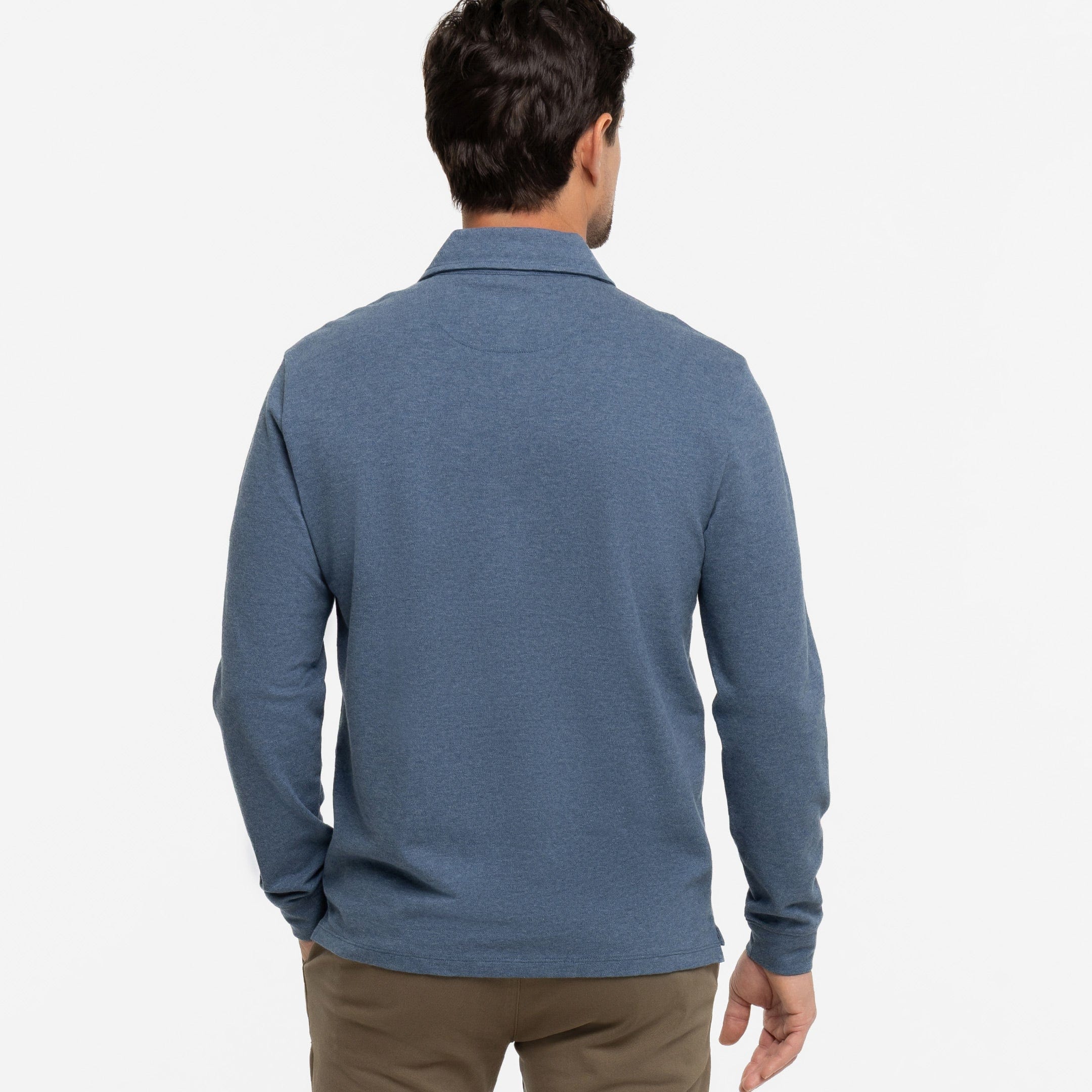 Heather Blue Pique Long Sleeve Polo