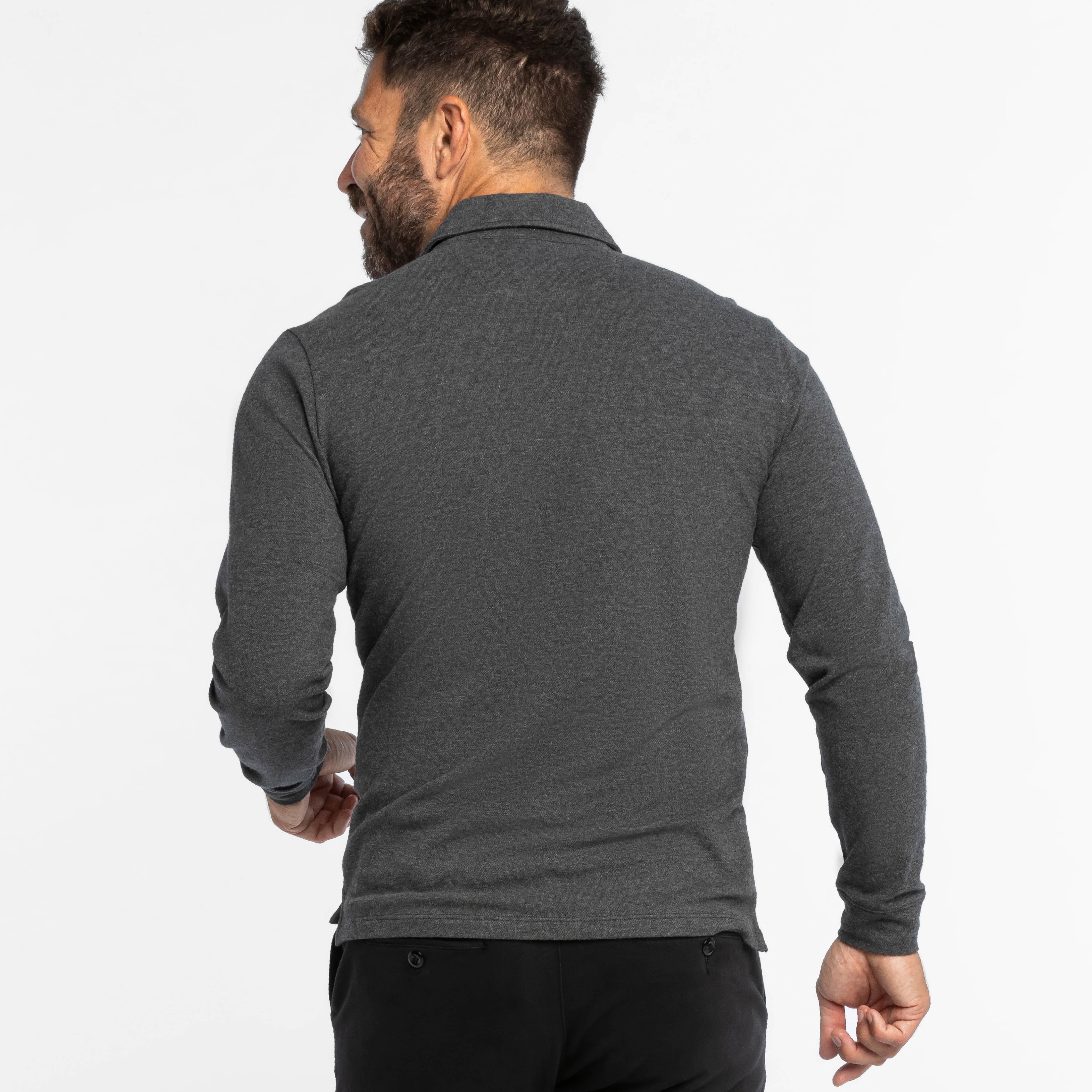 Heather Charcoal Pique Long Sleeve Polo