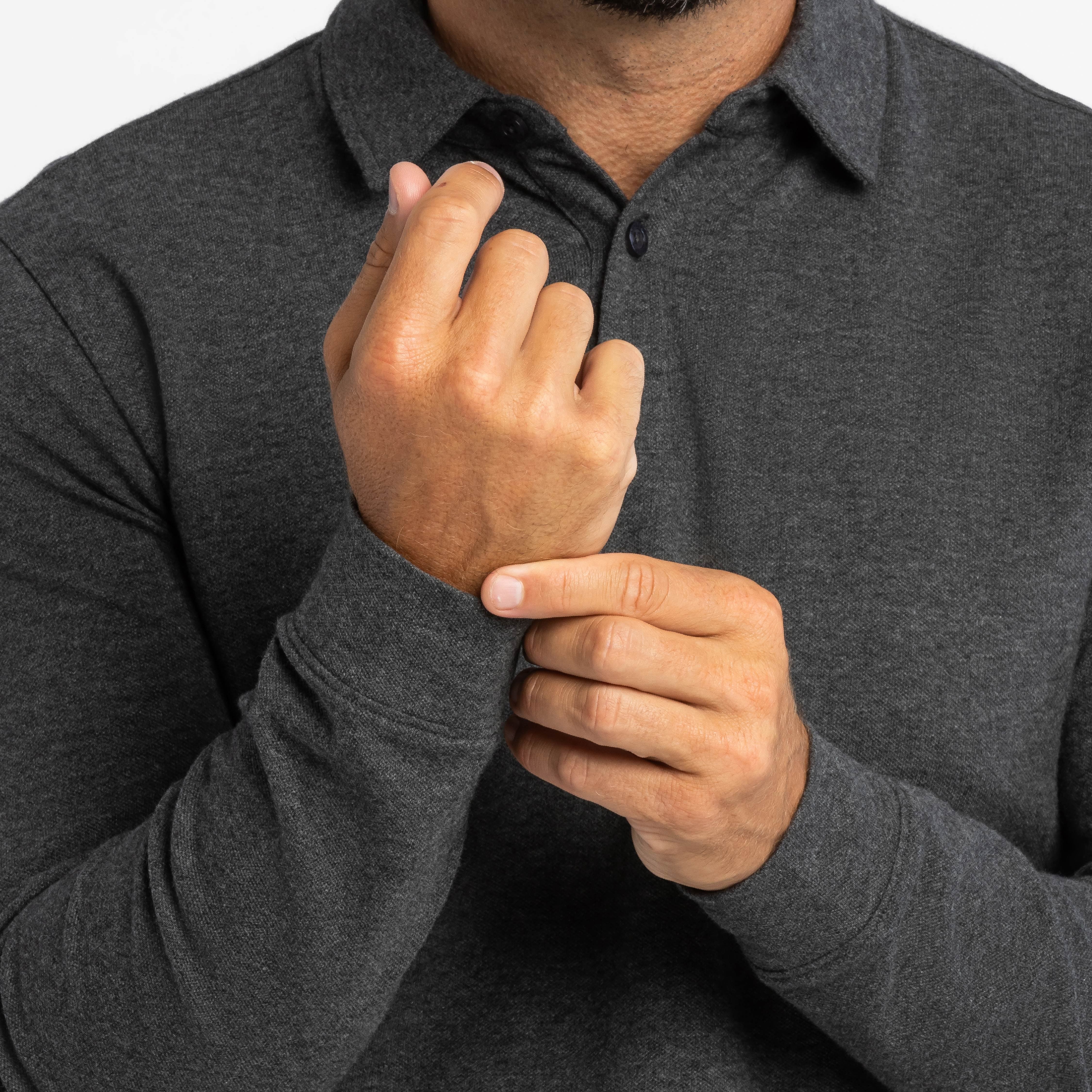 Heather Charcoal Pique Long Sleeve Polo