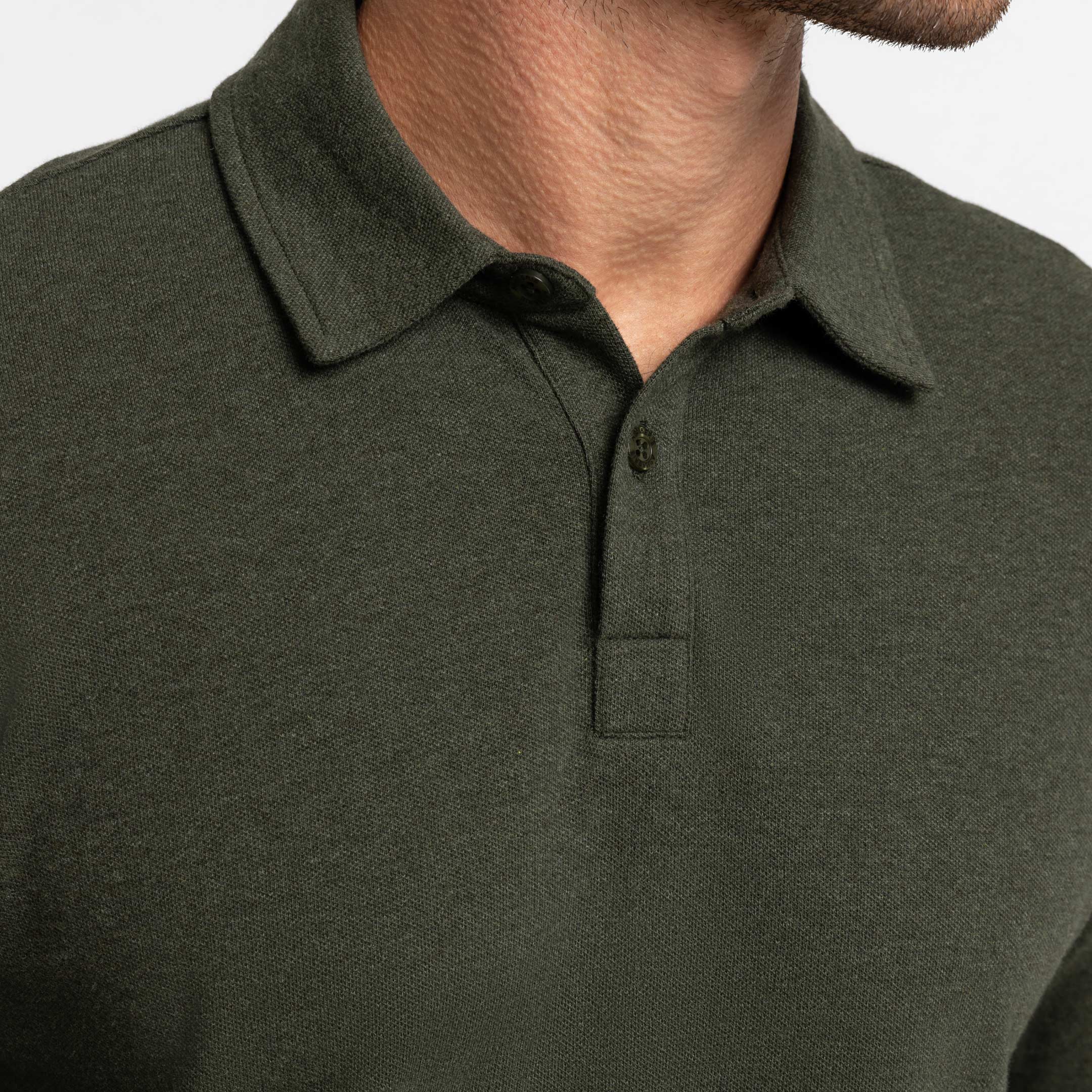 Heather Green Pique Long Sleeve Polo