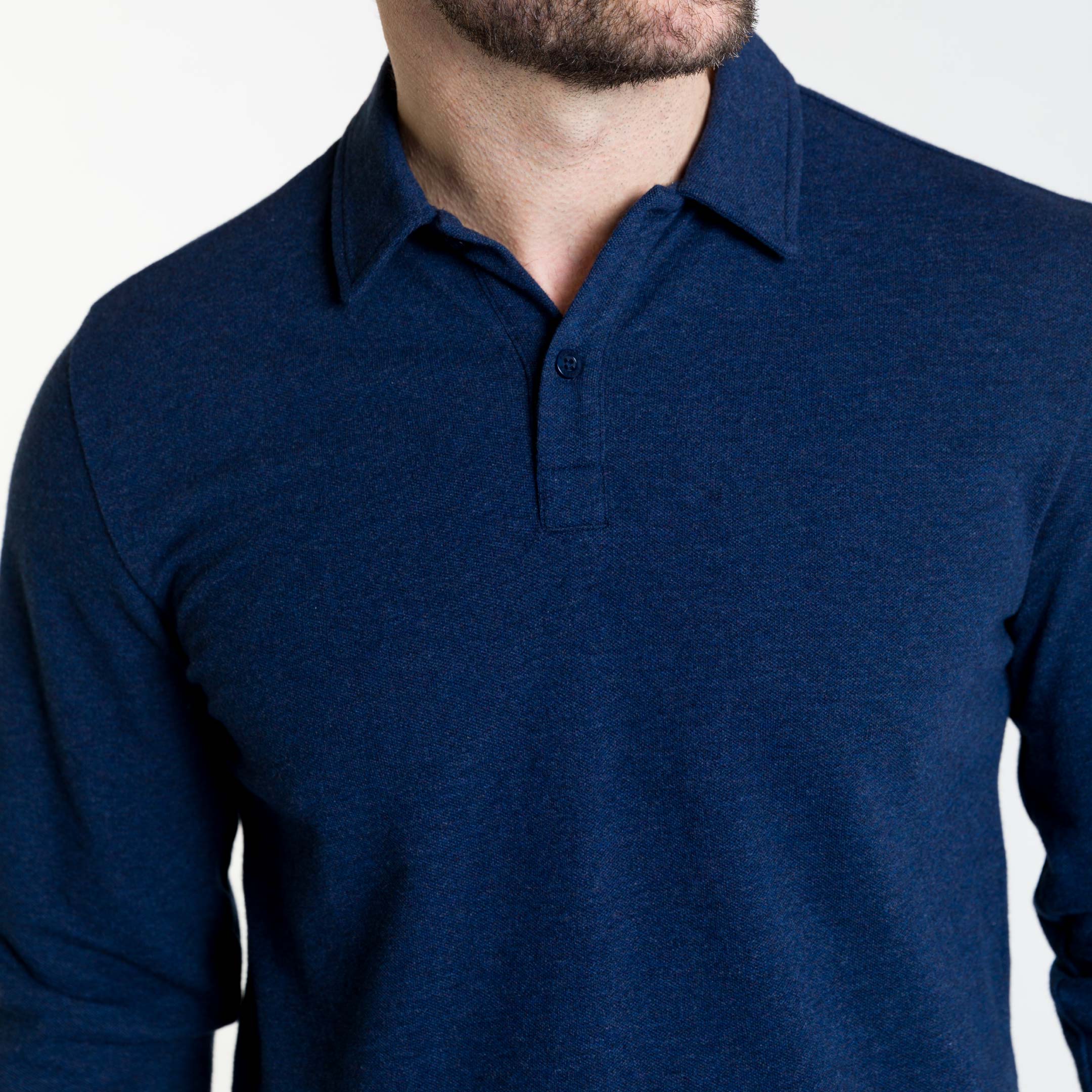 Heather Navy Pique Long Sleeve Polo