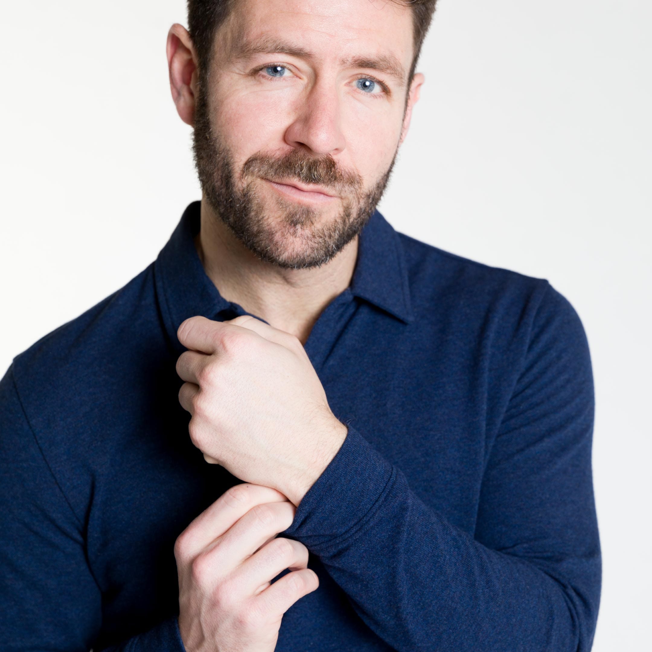 Heather Navy Pique Long Sleeve Polo