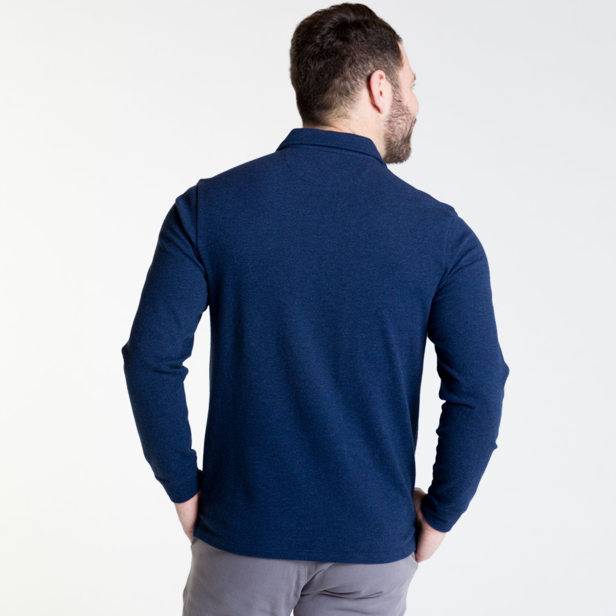 Heather Navy Pique Long Sleeve Polo
