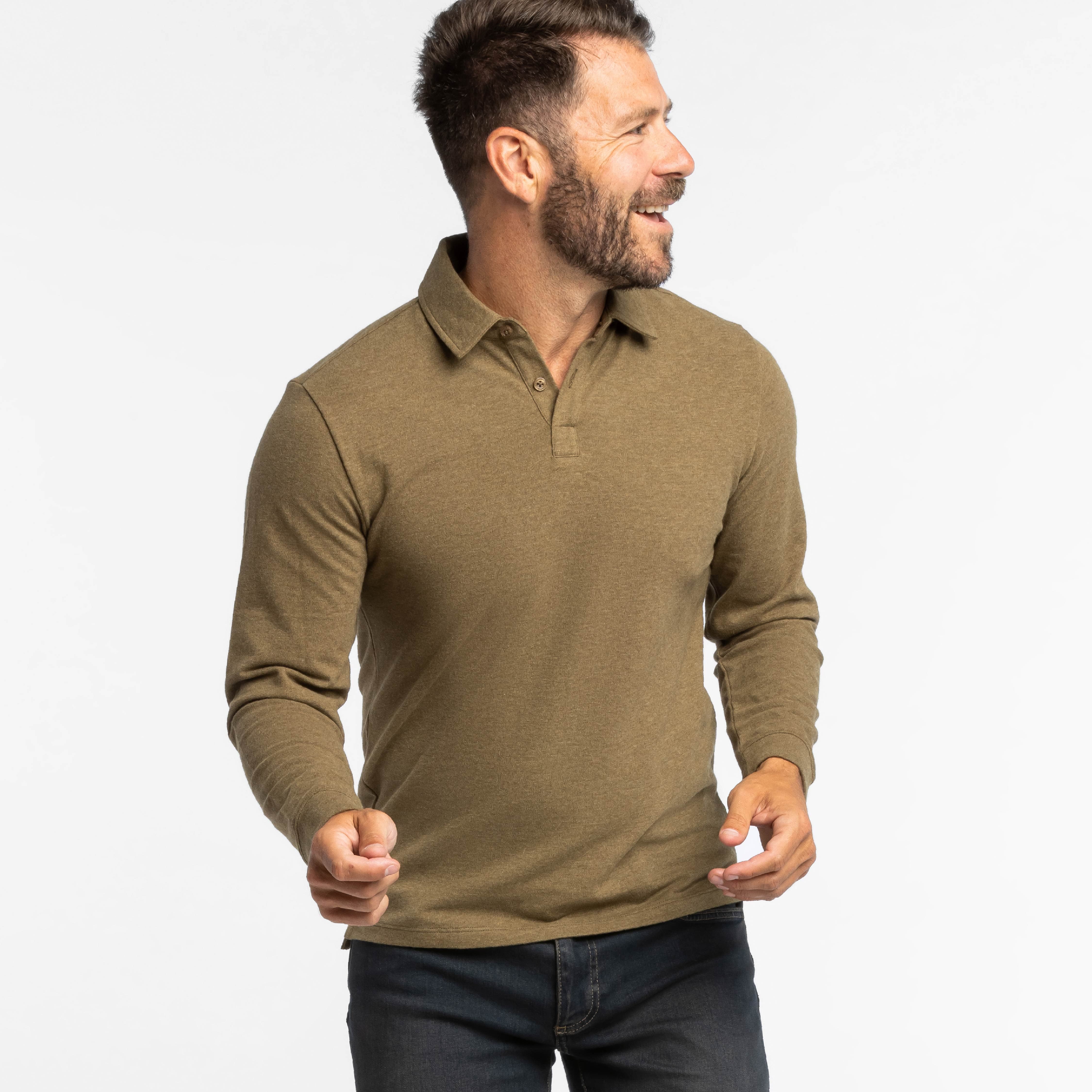 Heather Olive Pique Long Sleeve Polo