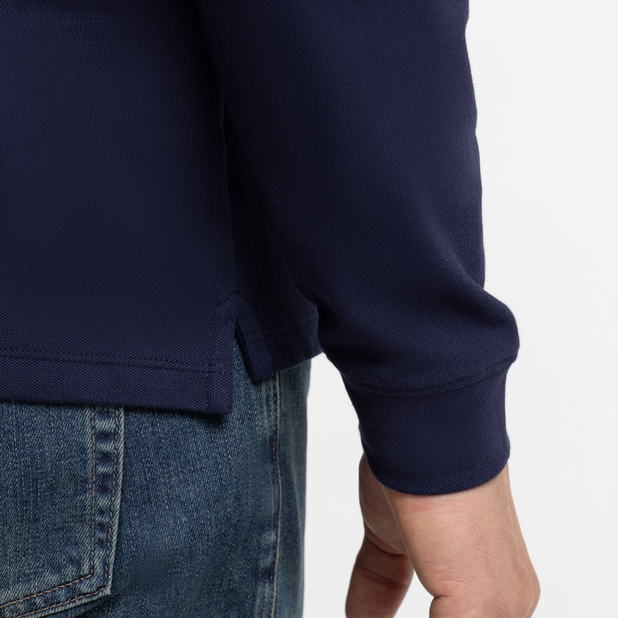 Navy Pique Long Sleeve Polo