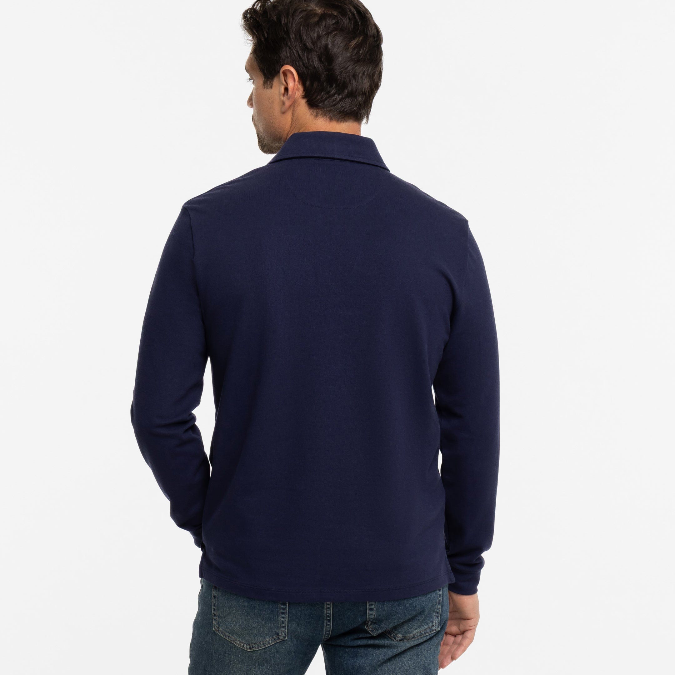 Navy Pique Long Sleeve Polo