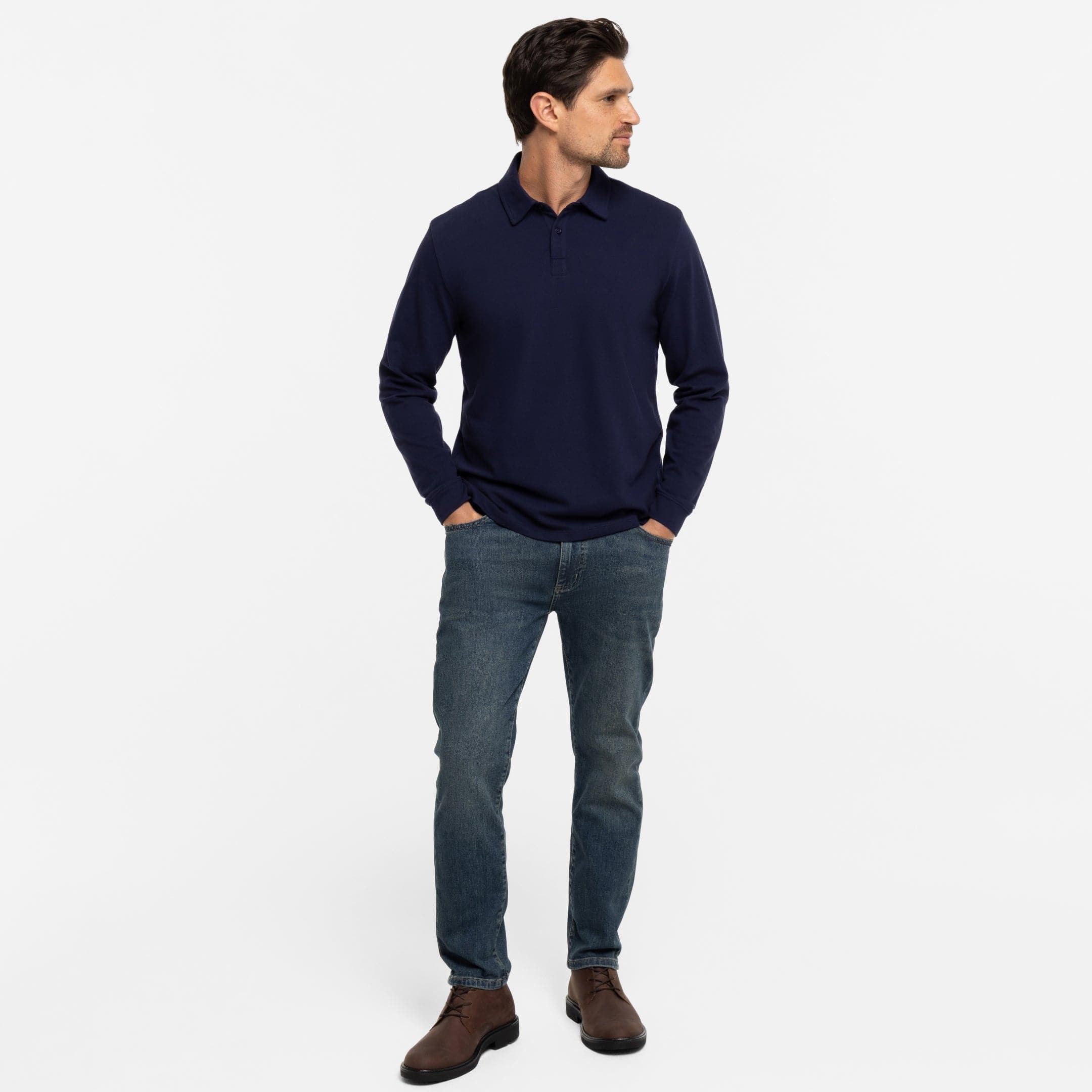 Navy Pique Long Sleeve Polo