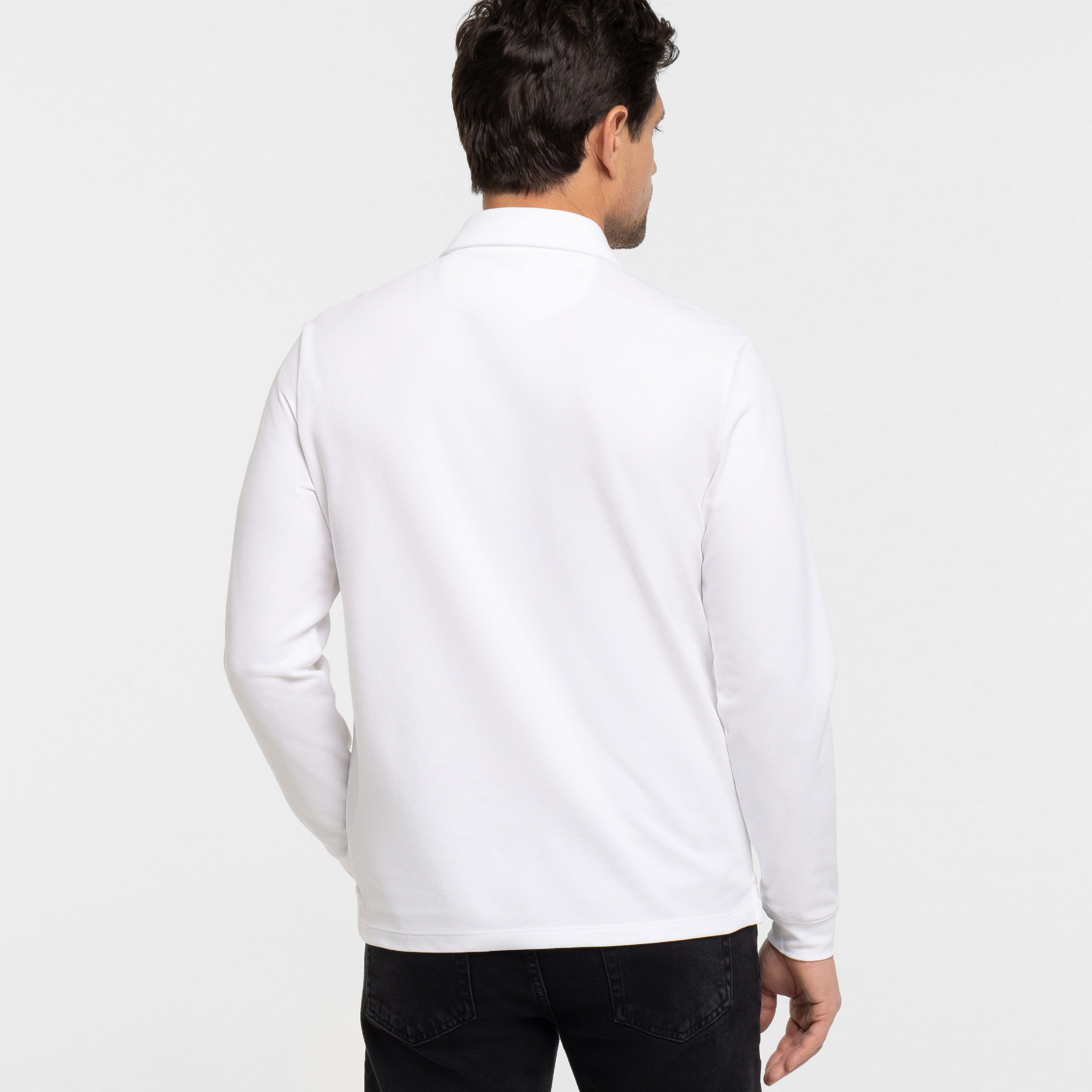 White Pique Long Sleeve Polo
