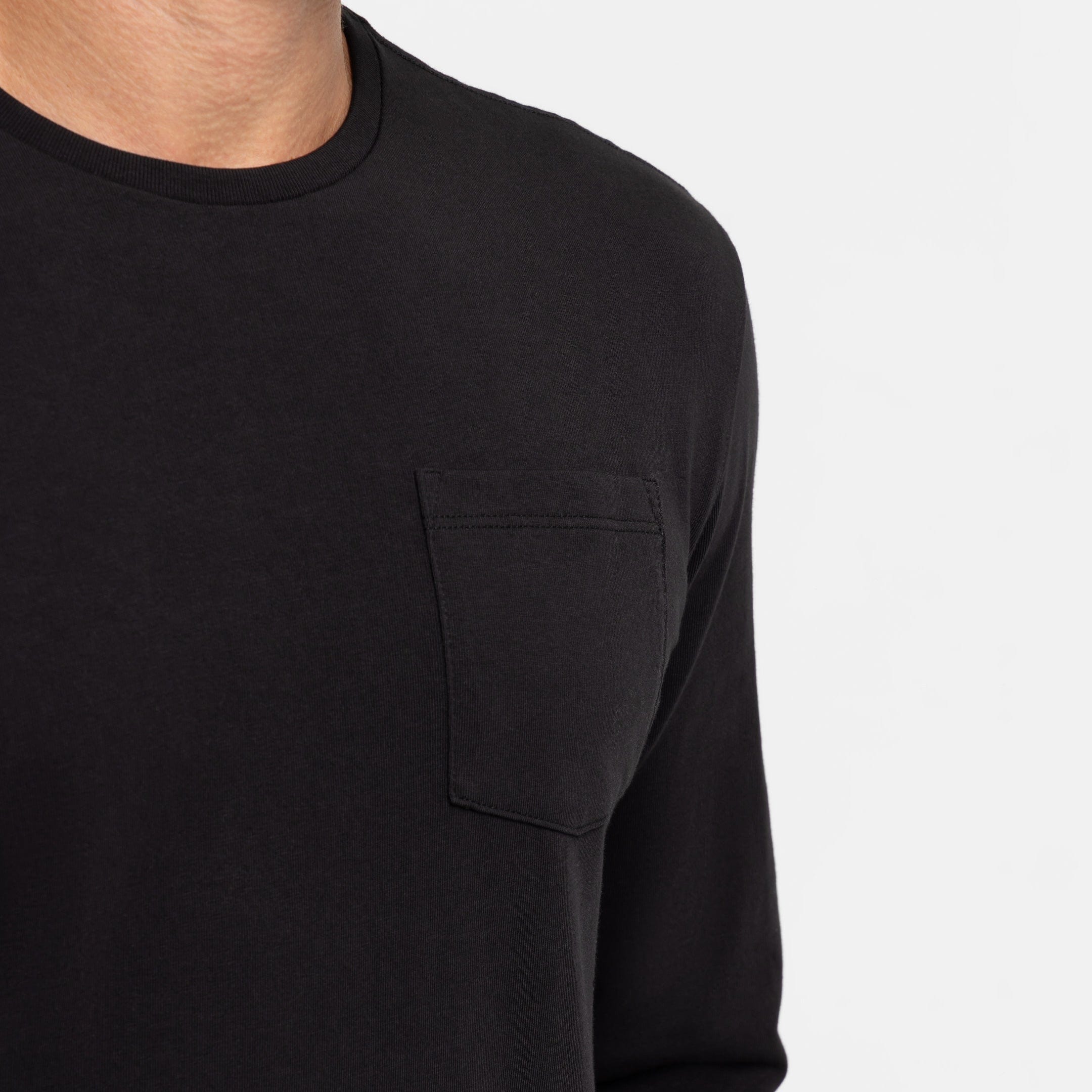 Black Long Sleeve Pima Cotton Crew Neck Tee