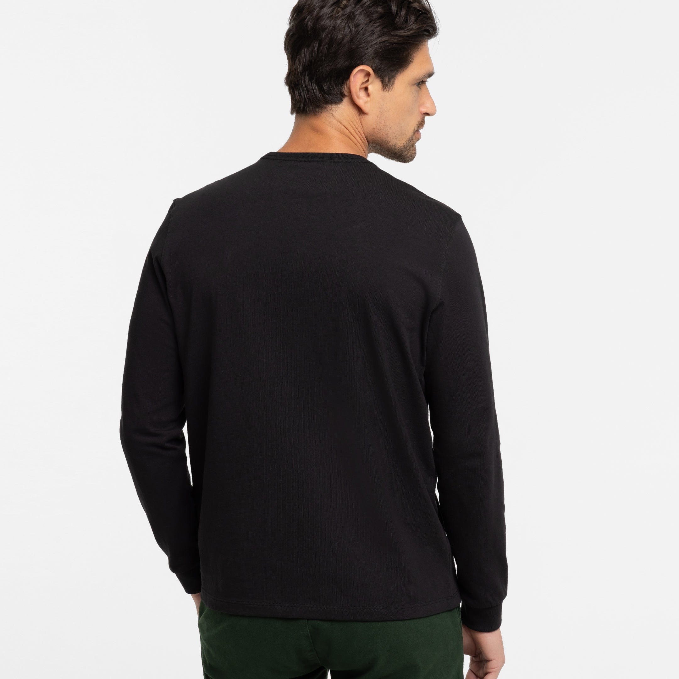 Black Long Sleeve Pima Cotton Crew Neck Tee