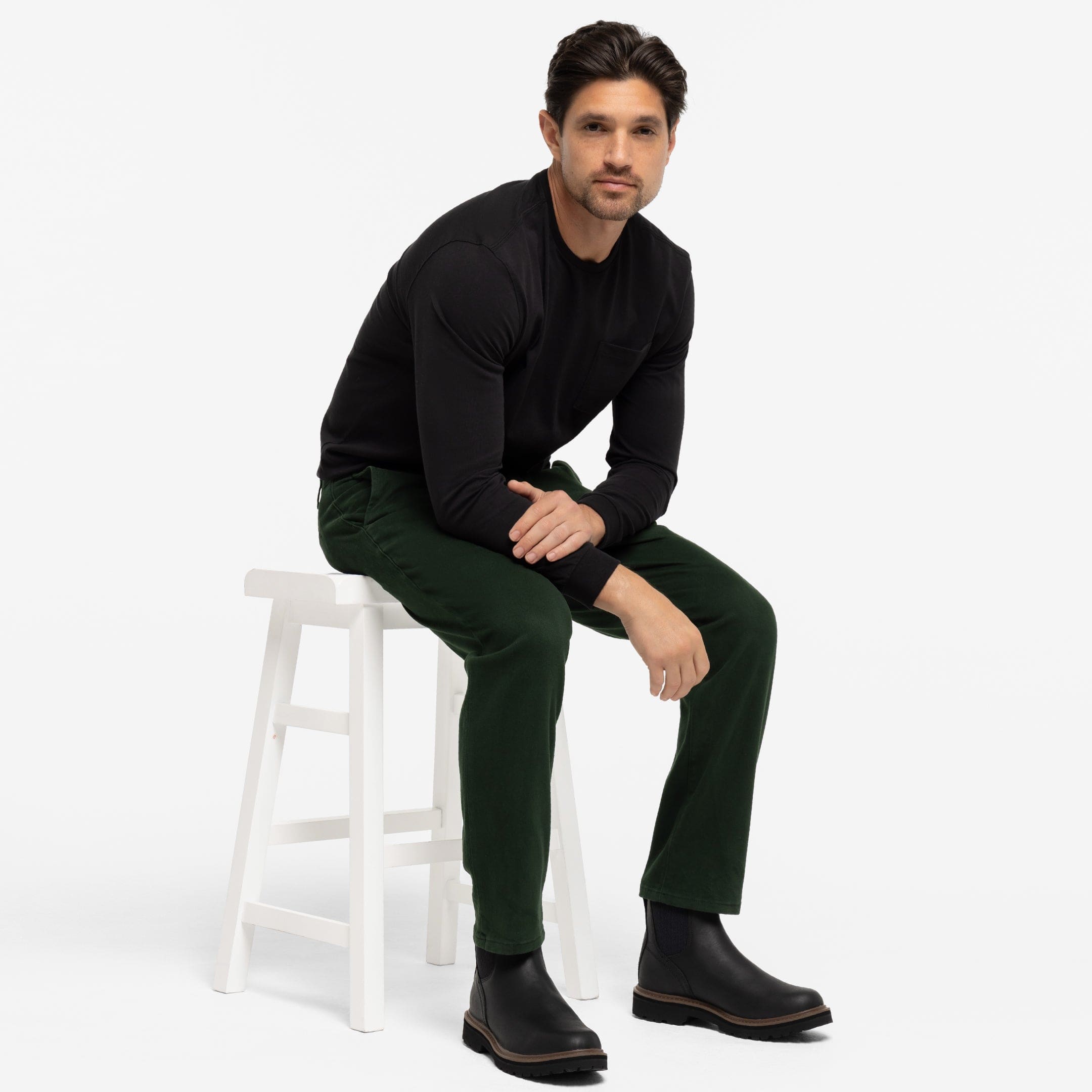 Black Long Sleeve Pima Cotton Crew Neck Tee