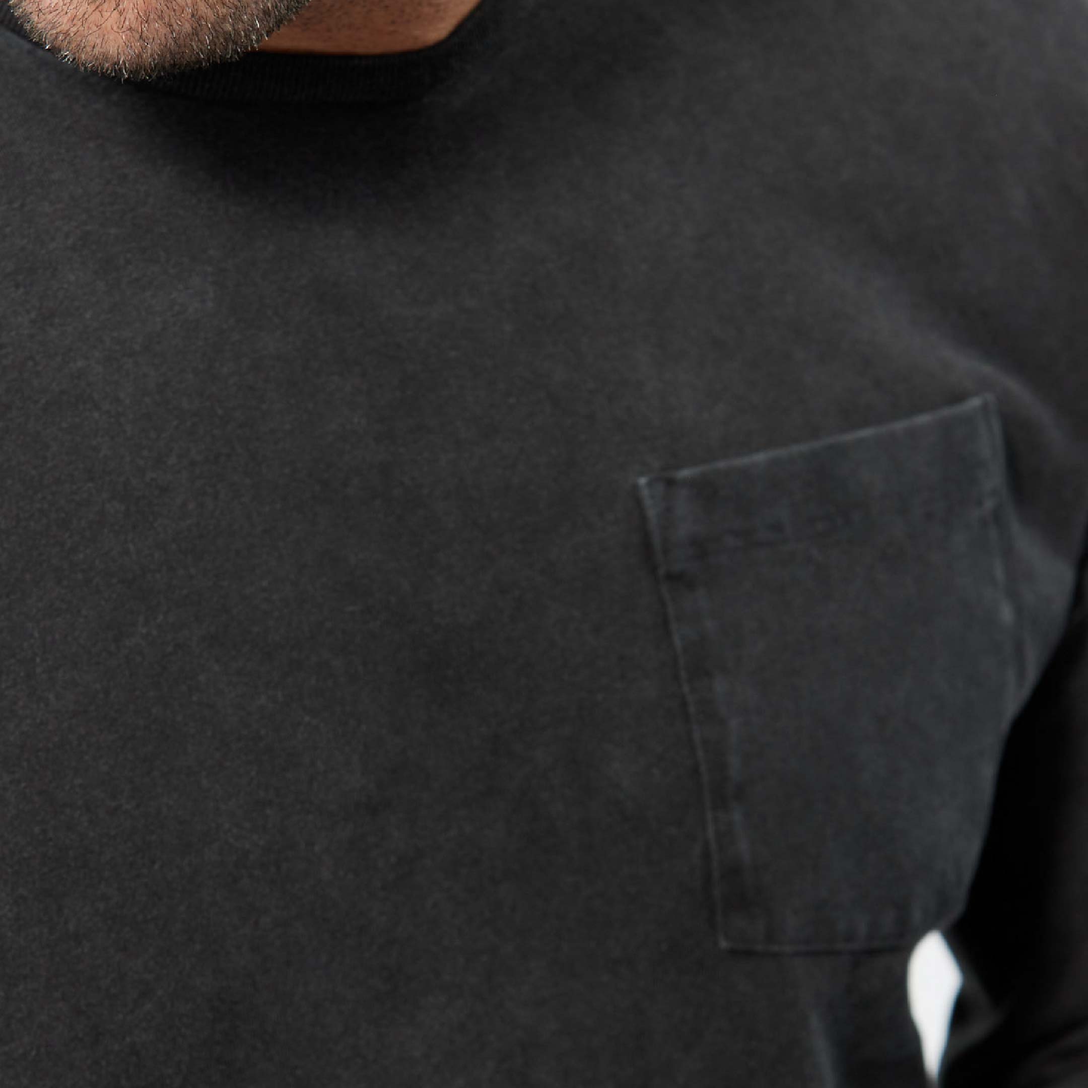 Washed Black Long Sleeve Pima Cotton Crew Neck Tee