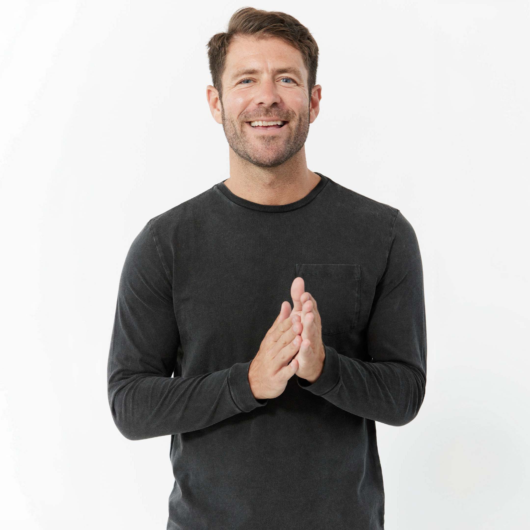 Washed Black Long Sleeve Pima Cotton Crew Neck Tee