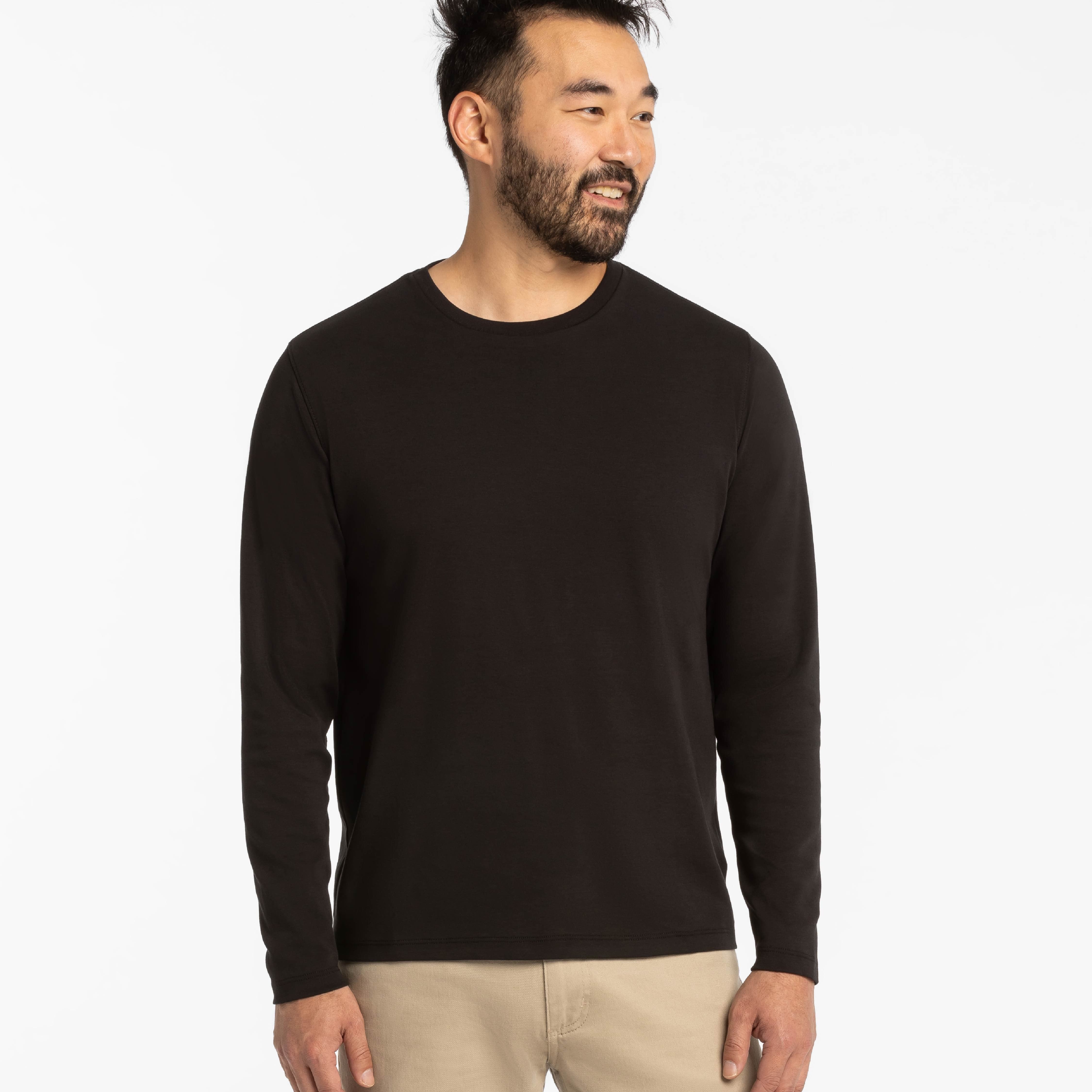 Black Luxury Soft Touch Long Sleeve Crew Neck Tee