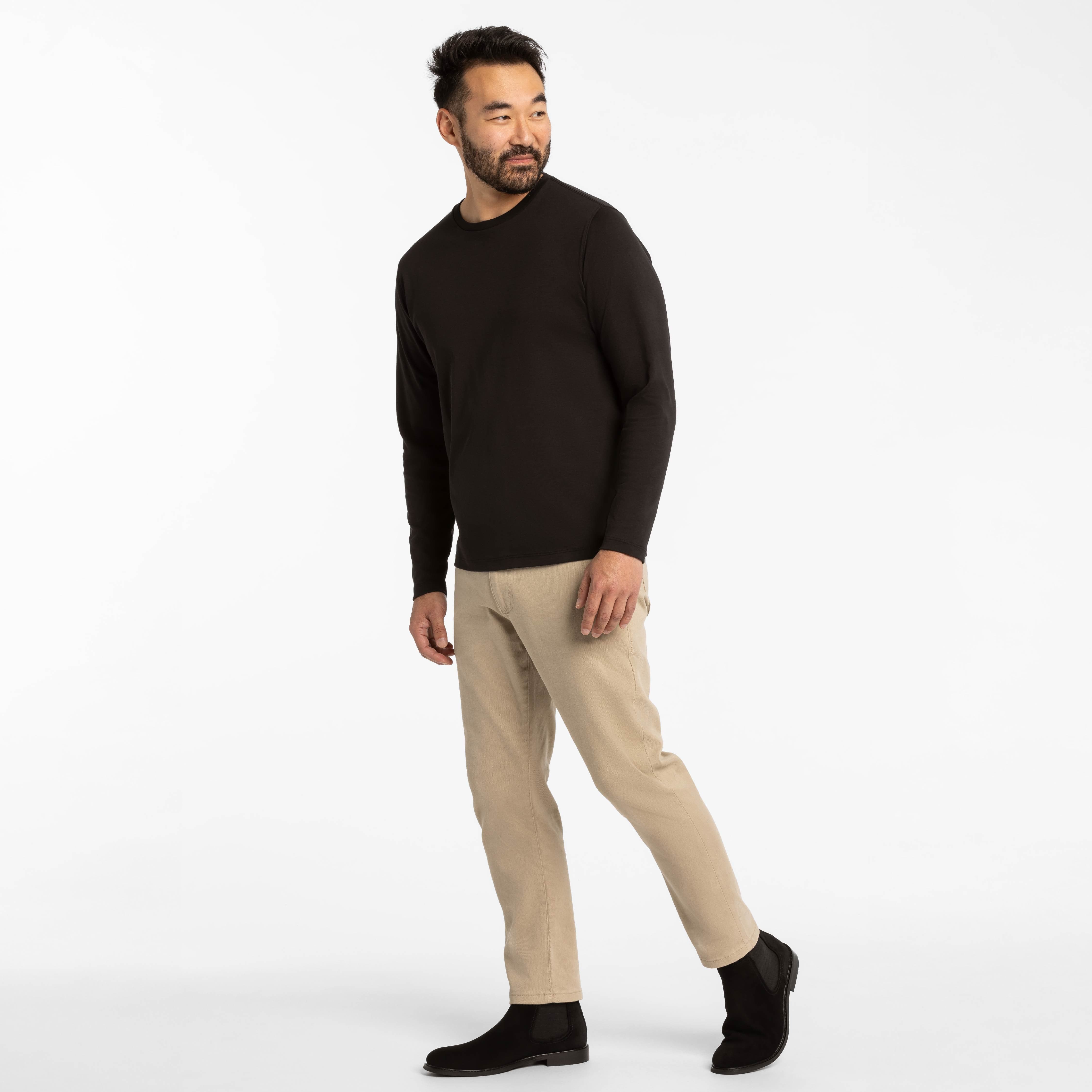 Black Luxury Soft Touch Long Sleeve Crew Neck Tee
